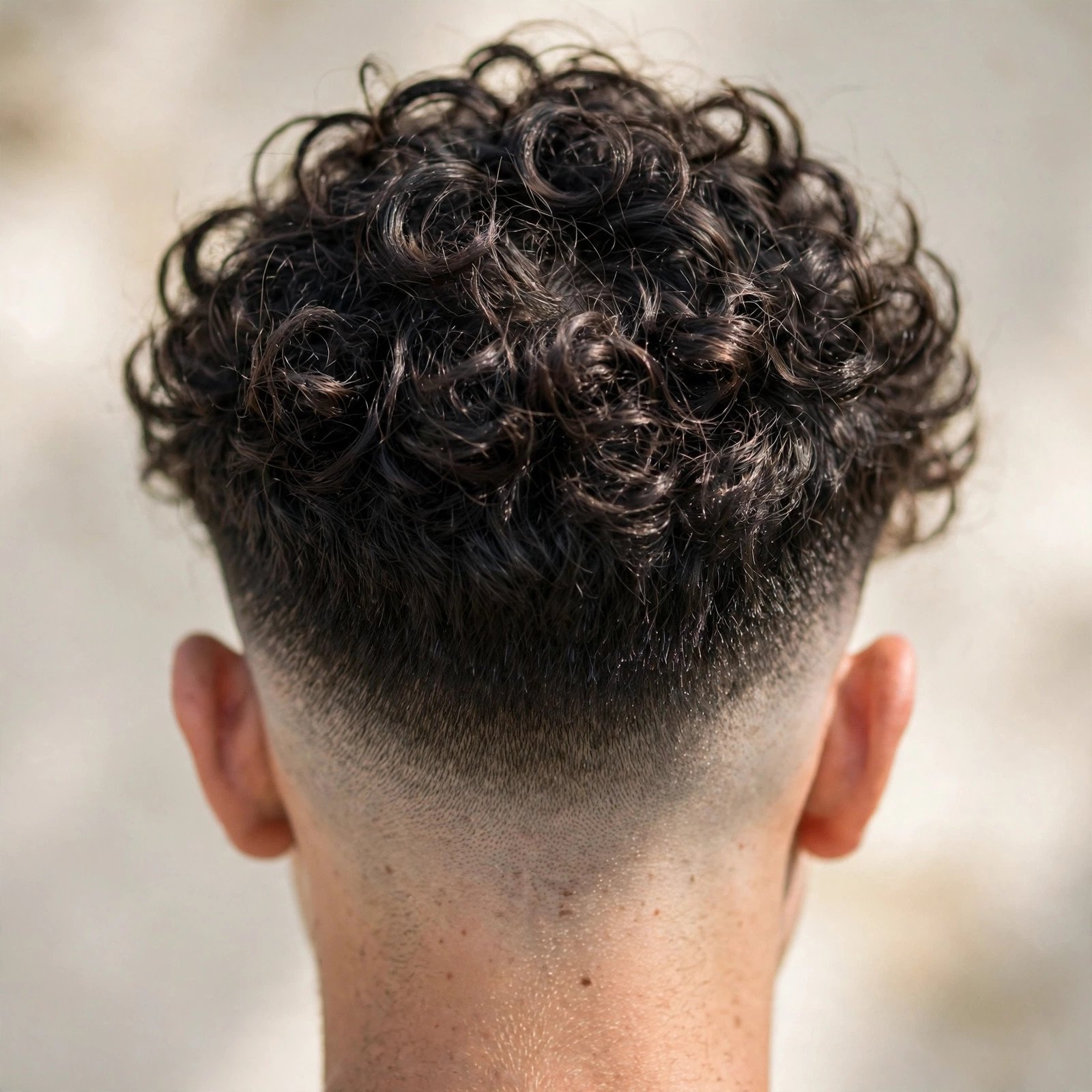 Back view of High Fade with Curls hairstyle for boys
