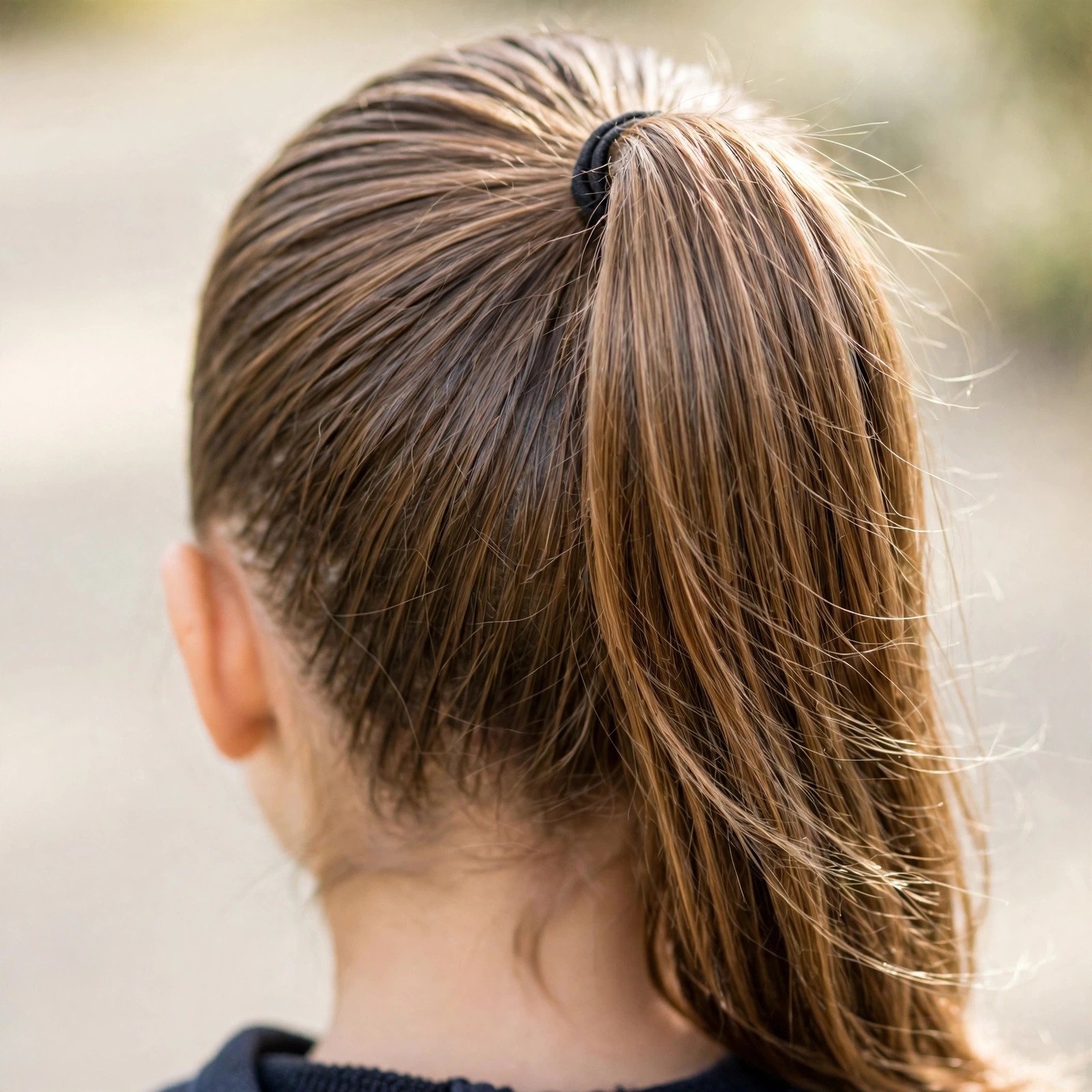 High ponytail sporty hairstyle for girls, back view