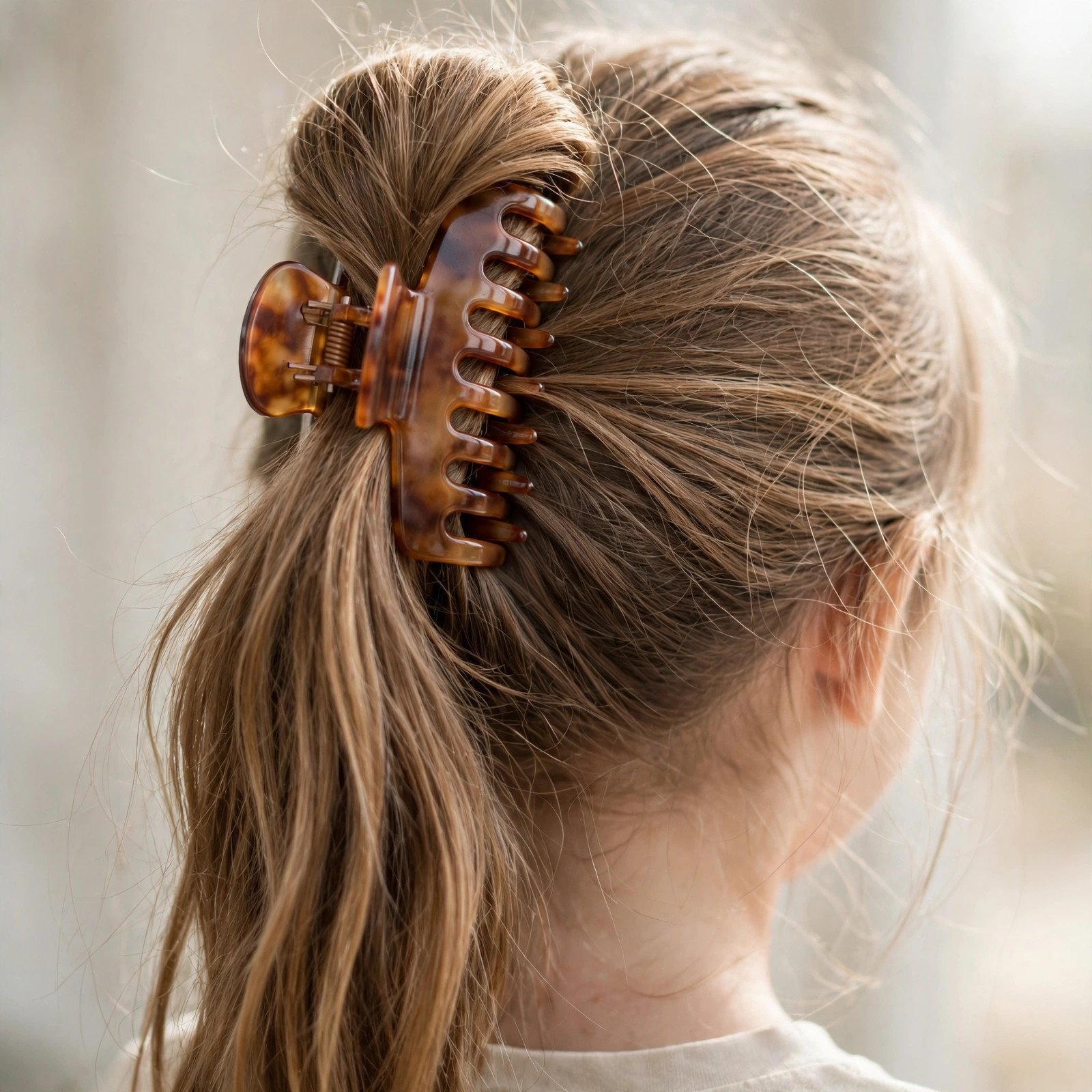 High ponytail with oversized claw clip for girls, back view