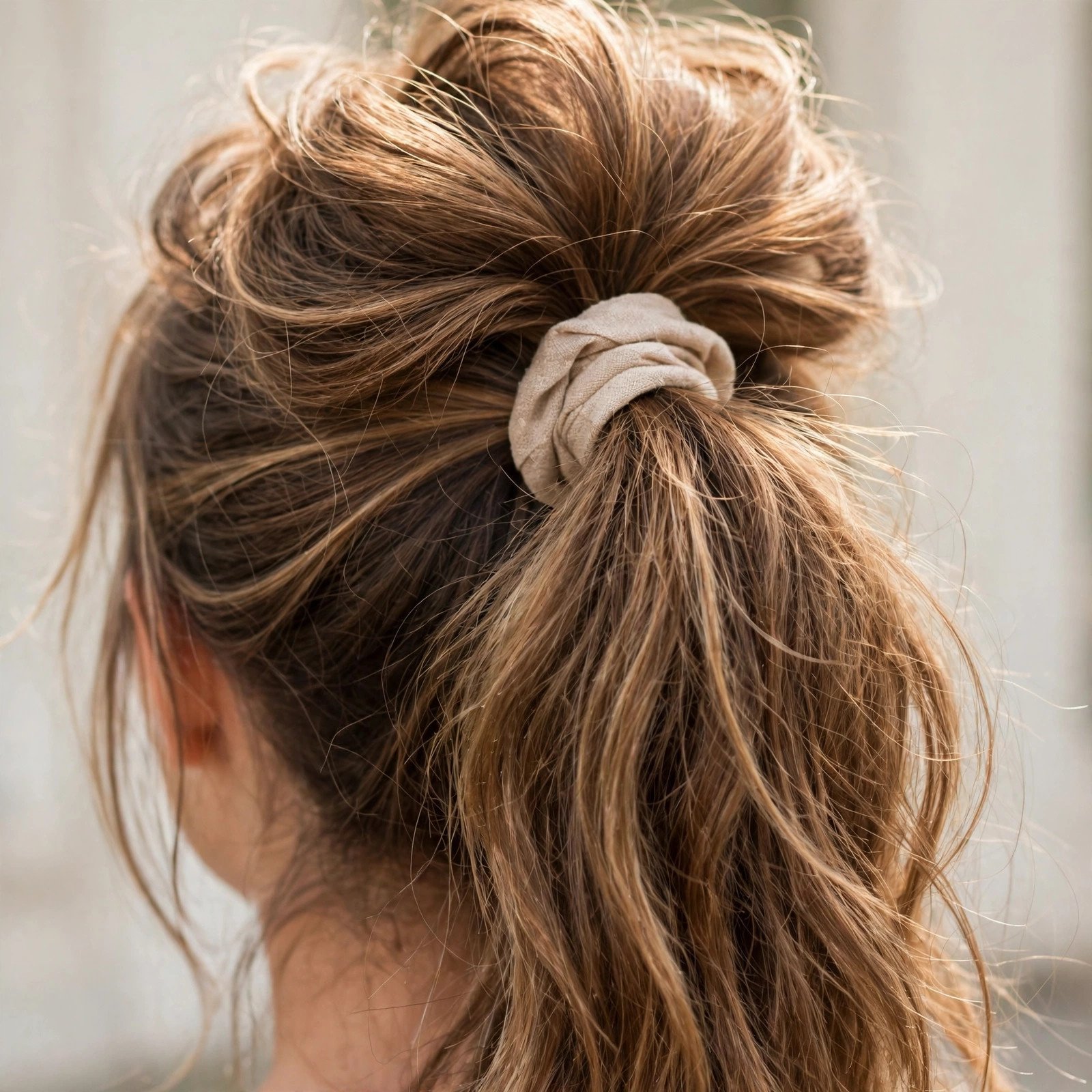 High ponytail with volume hairstyle for college girls, back view