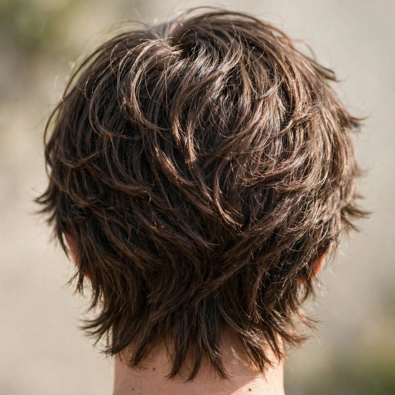 Layered Soft Wolf Cut - boys hairstyle, back view
