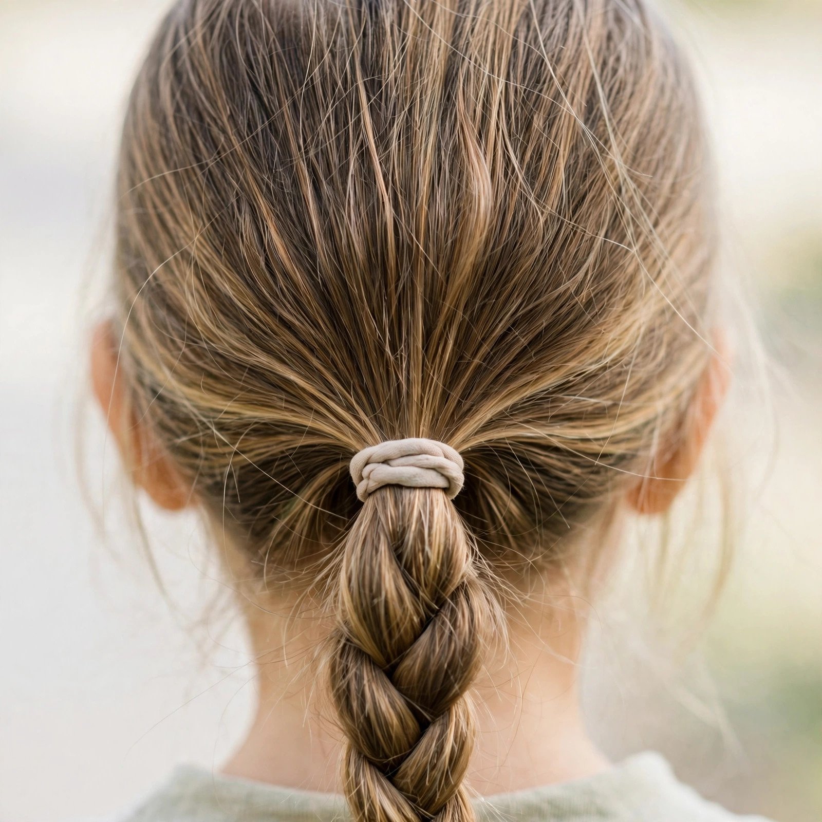 Low braided ponytail for little girls, back view