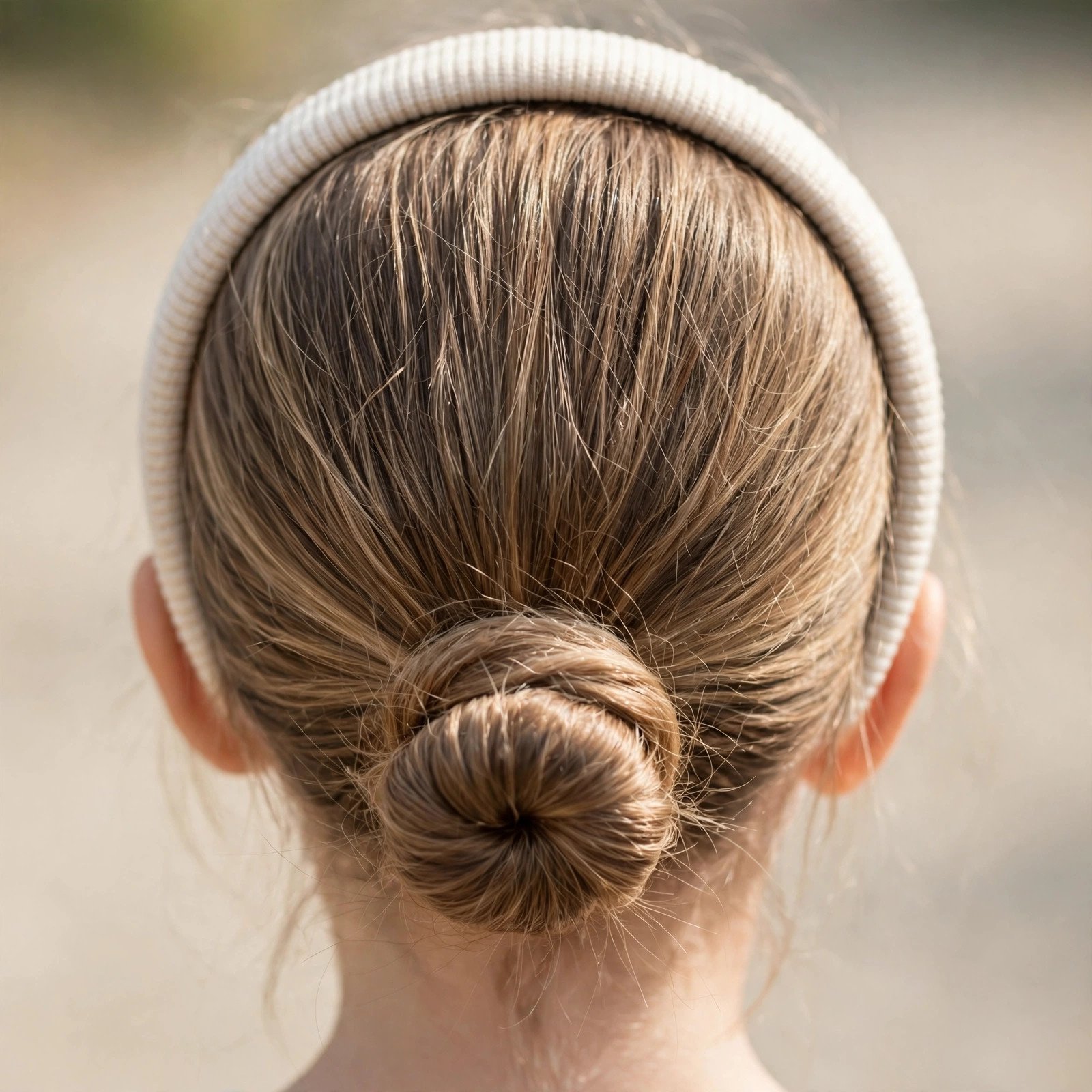 Low bun with headband hairstyle for girls, back view