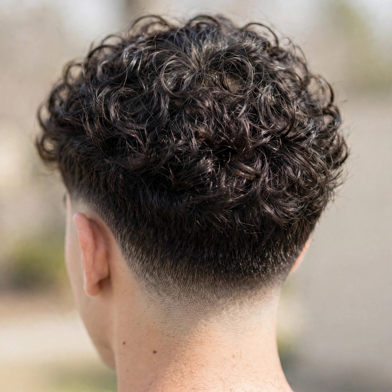 Low Taper Curly Top - boys hairstyle, back view