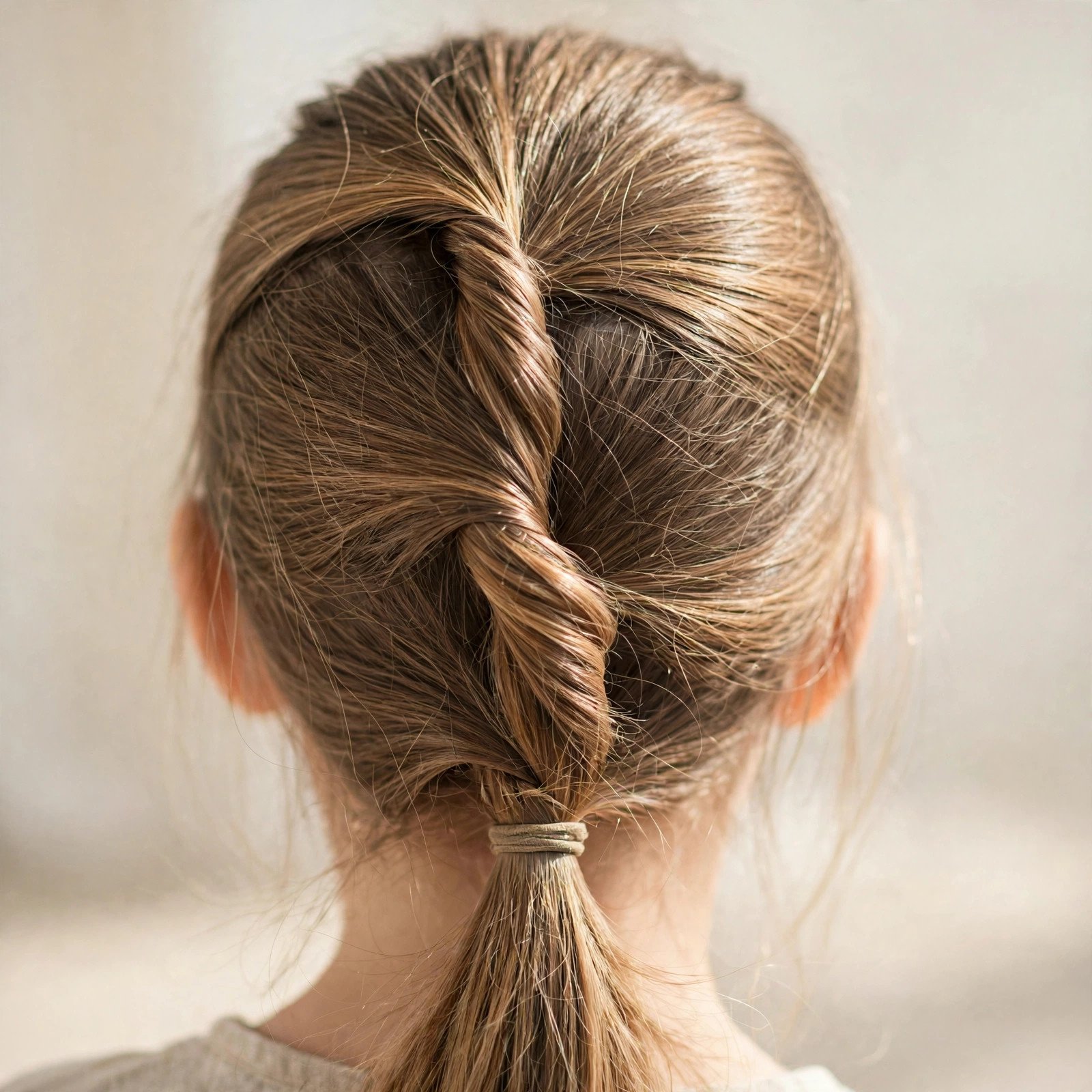 Low twisted ponytail hairstyle for girls, back view