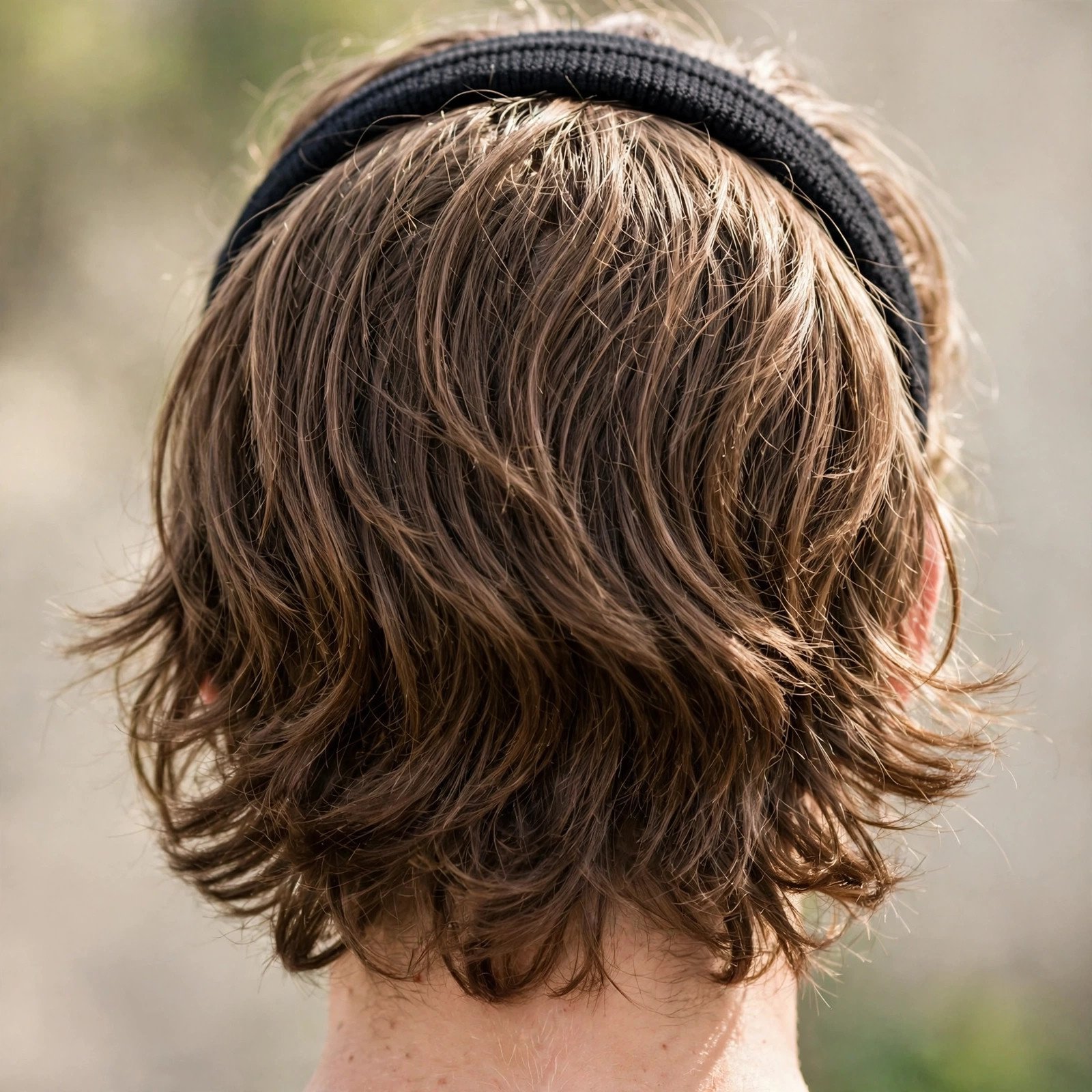 Medium Length with Headband - boys hairstyle, back view