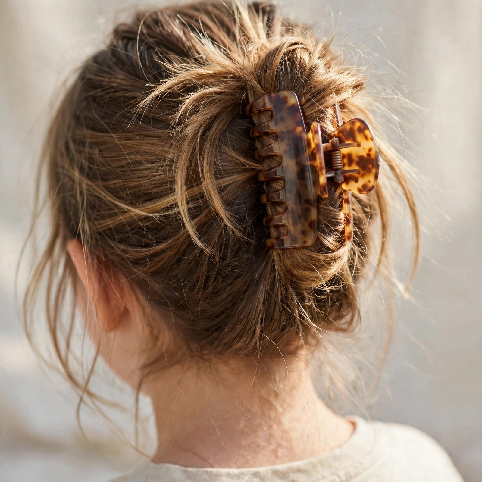 Messy bun with claw clip for girls, back view