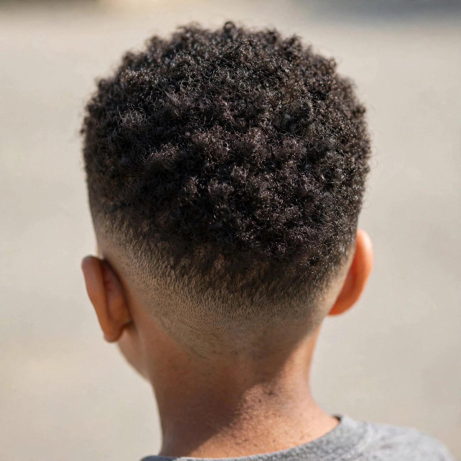 Back view of Mini Afro with Temple Fade hairstyle for boys