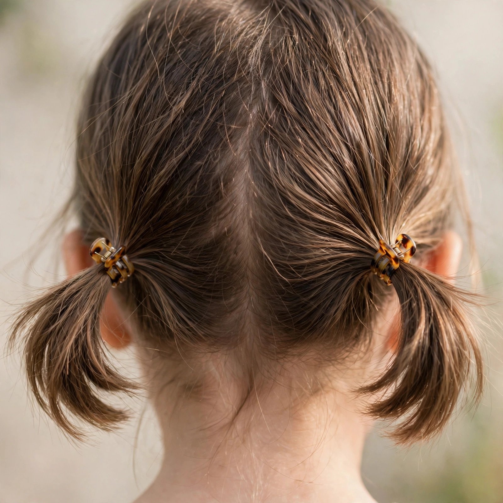 Mini claw clip pigtails hairstyle for girls, back view