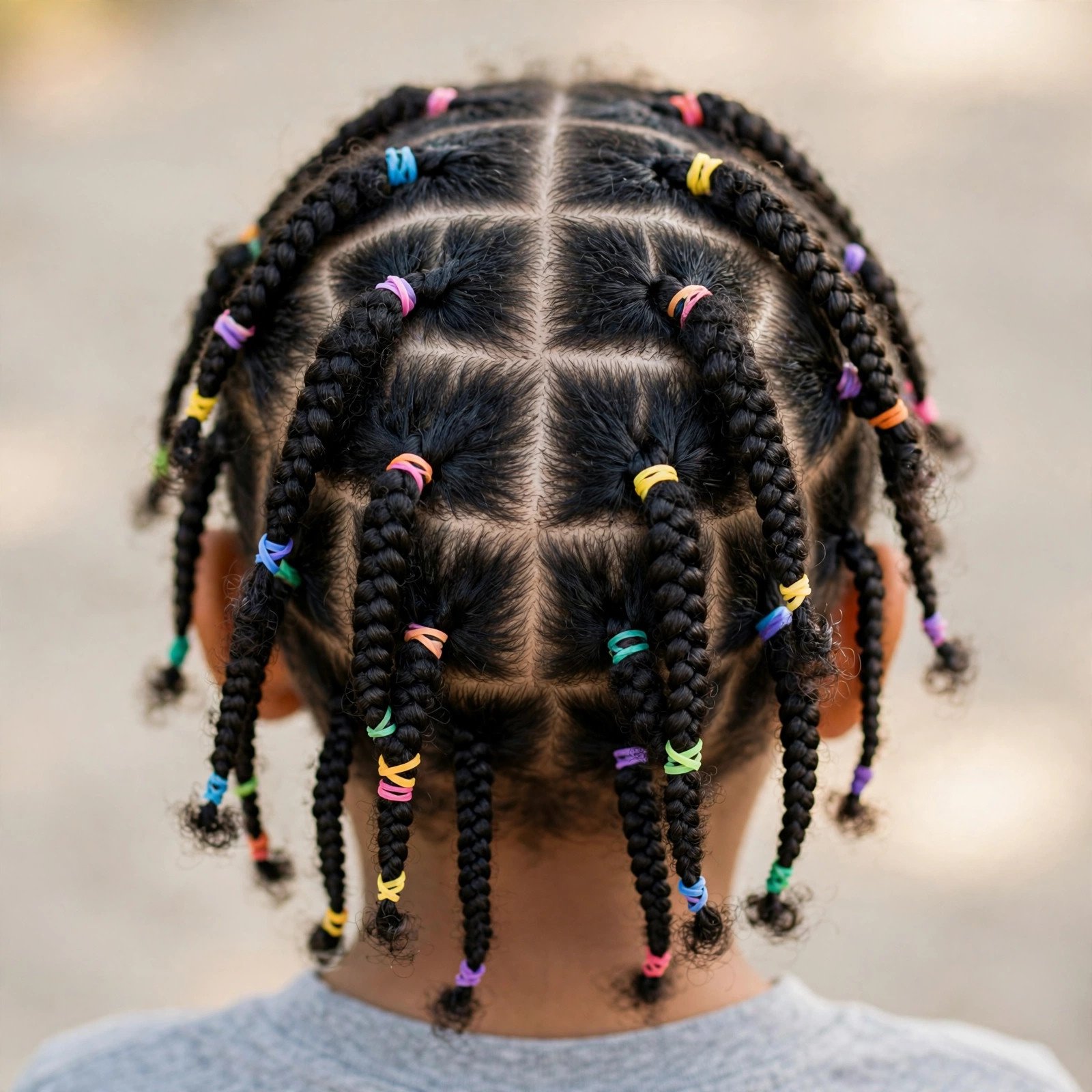 Back view of Rubber Band and Box Braids Combo hairstyle for boys