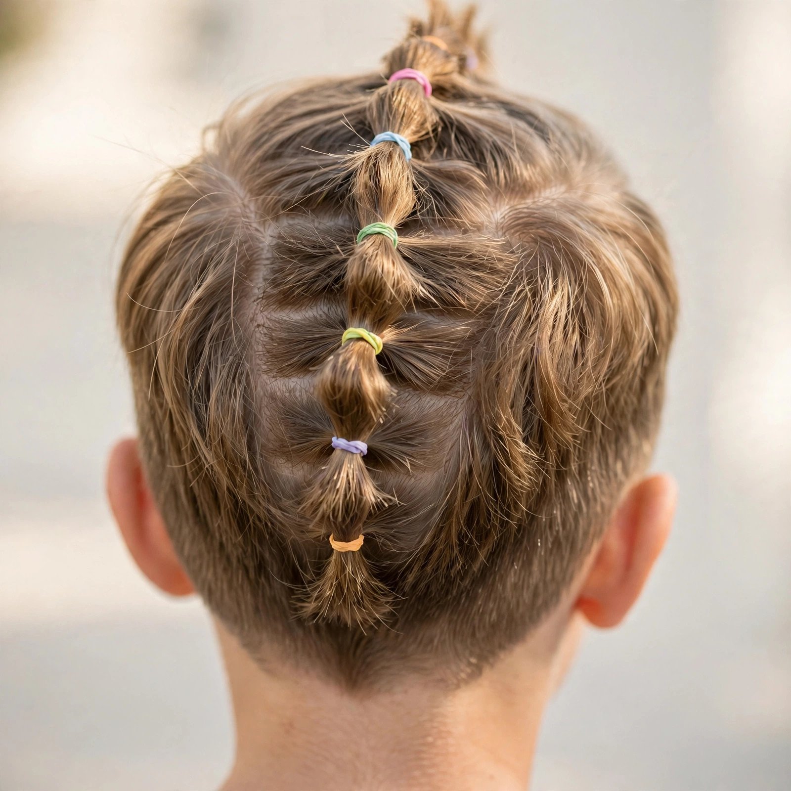 Back view of Rubber Band Faux Mohawk hairstyle for boys