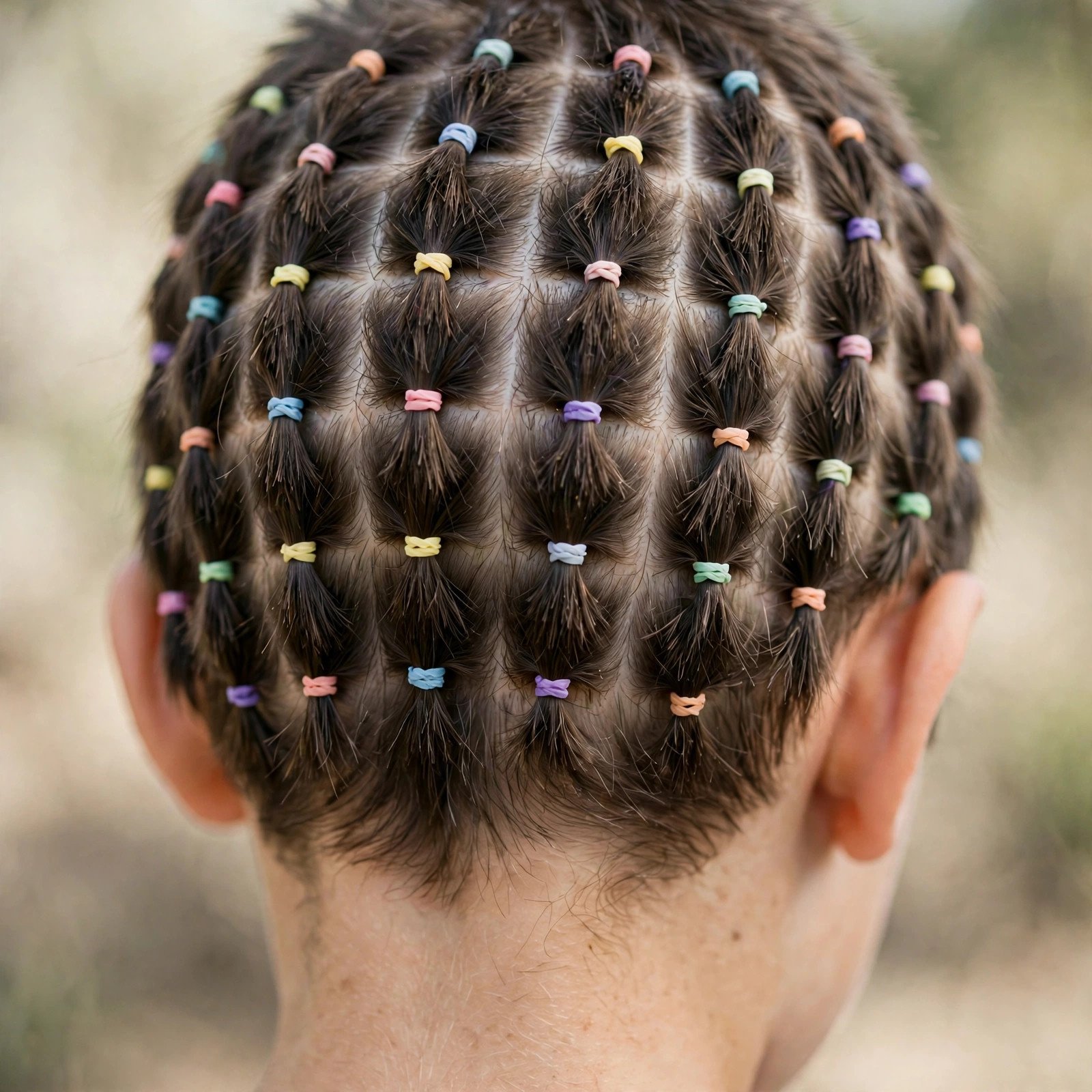 Back view of Rubber Band Grid Design hairstyle for boys