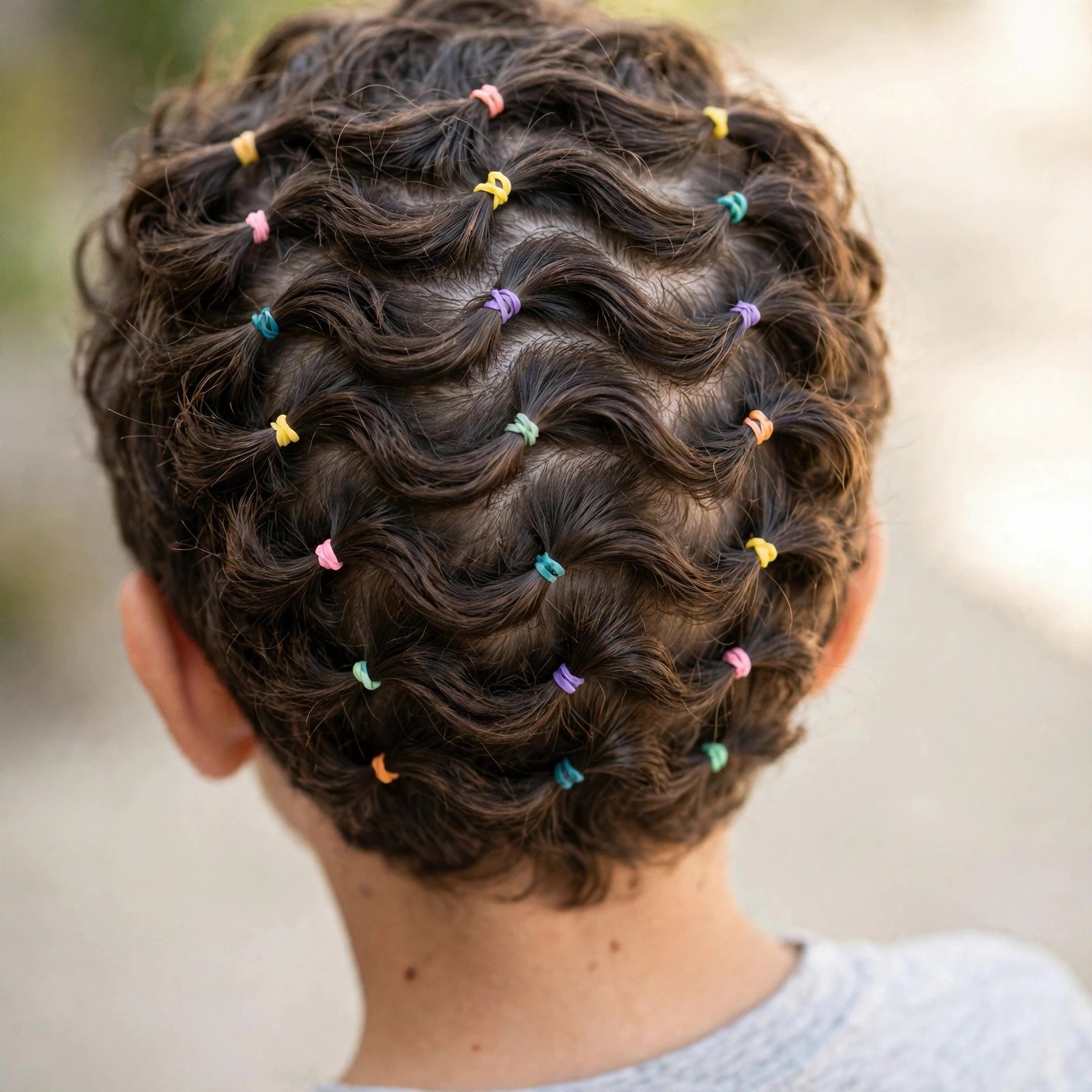 Back view of Rubber Band Wave Pattern hairstyle for boys