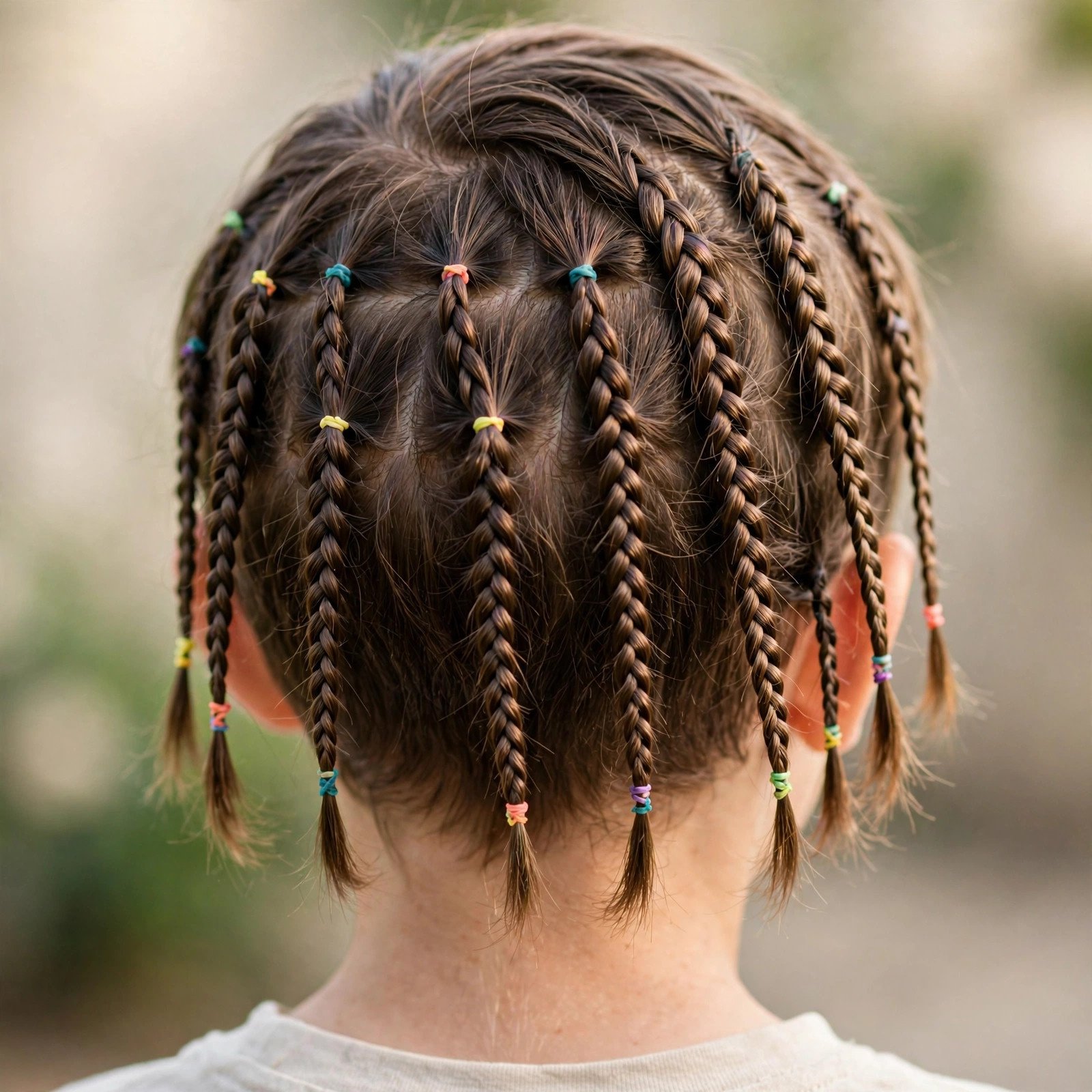 Back view of Rubber Band with Braided Ends hairstyle for boys