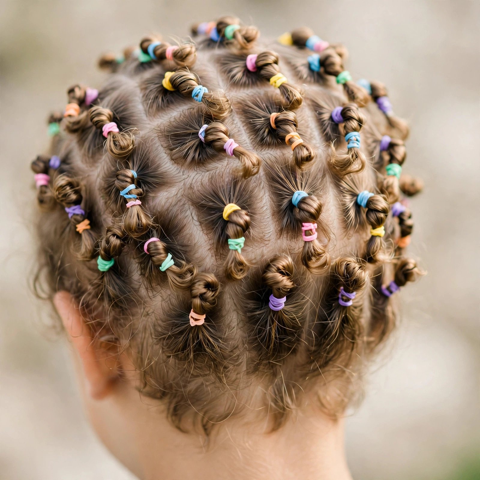 Back view of Rubber Band with Small Twists hairstyle for boys