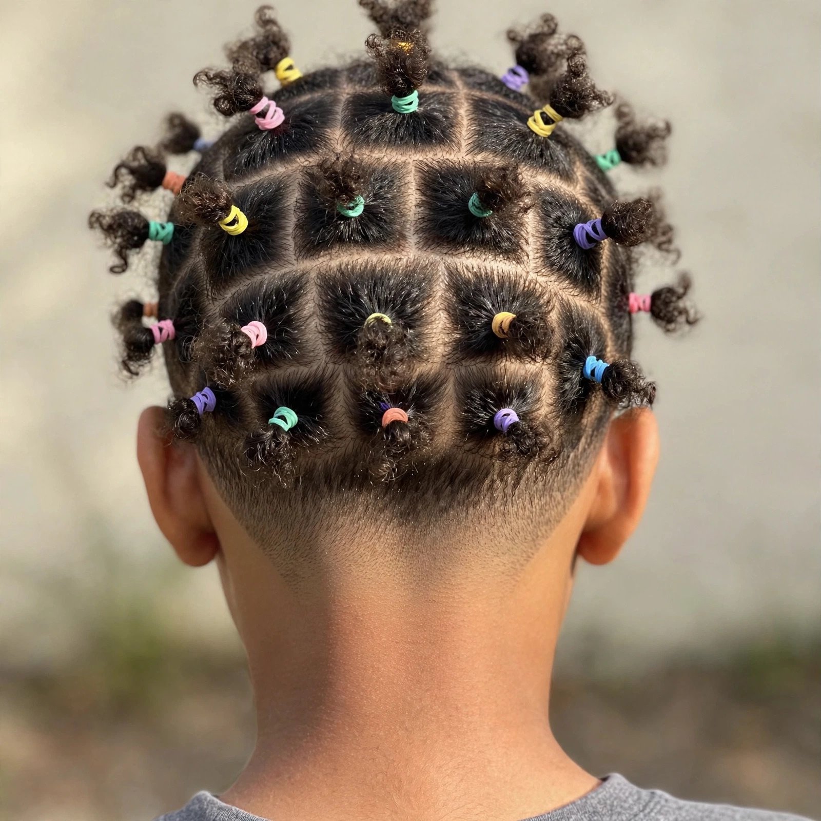 Back view of Rubber Band with Tapered Sides hairstyle for boys
