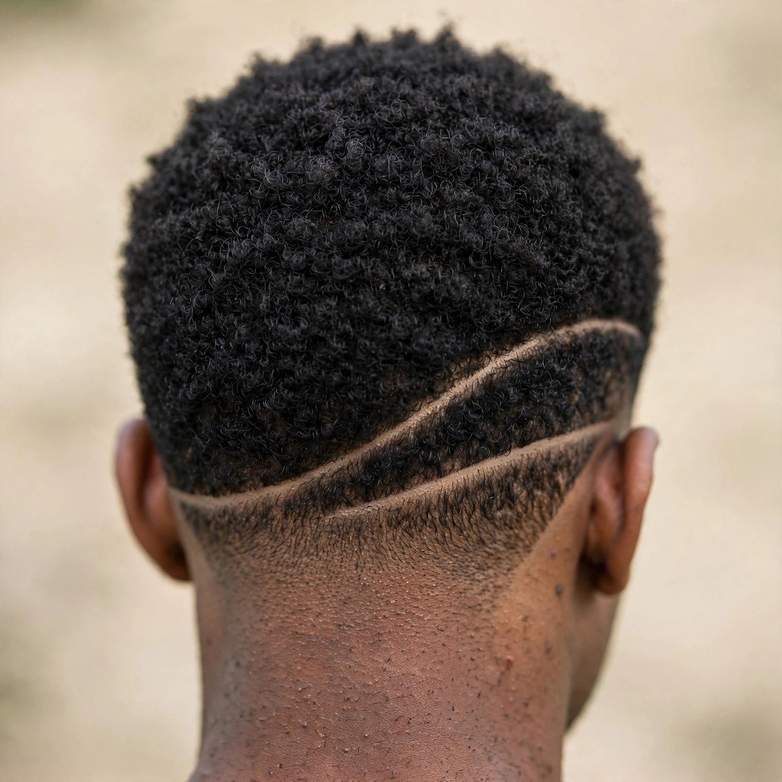 Back view of Short Afro with Line Design hairstyle for boys