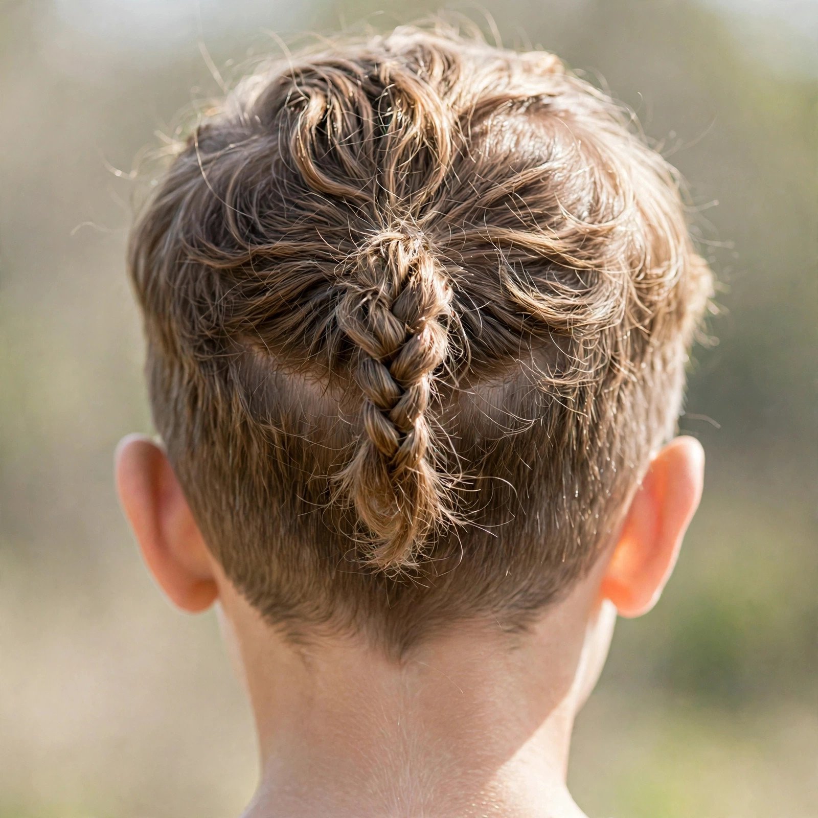 Short Braided Ponytail - boys hairstyle, back view