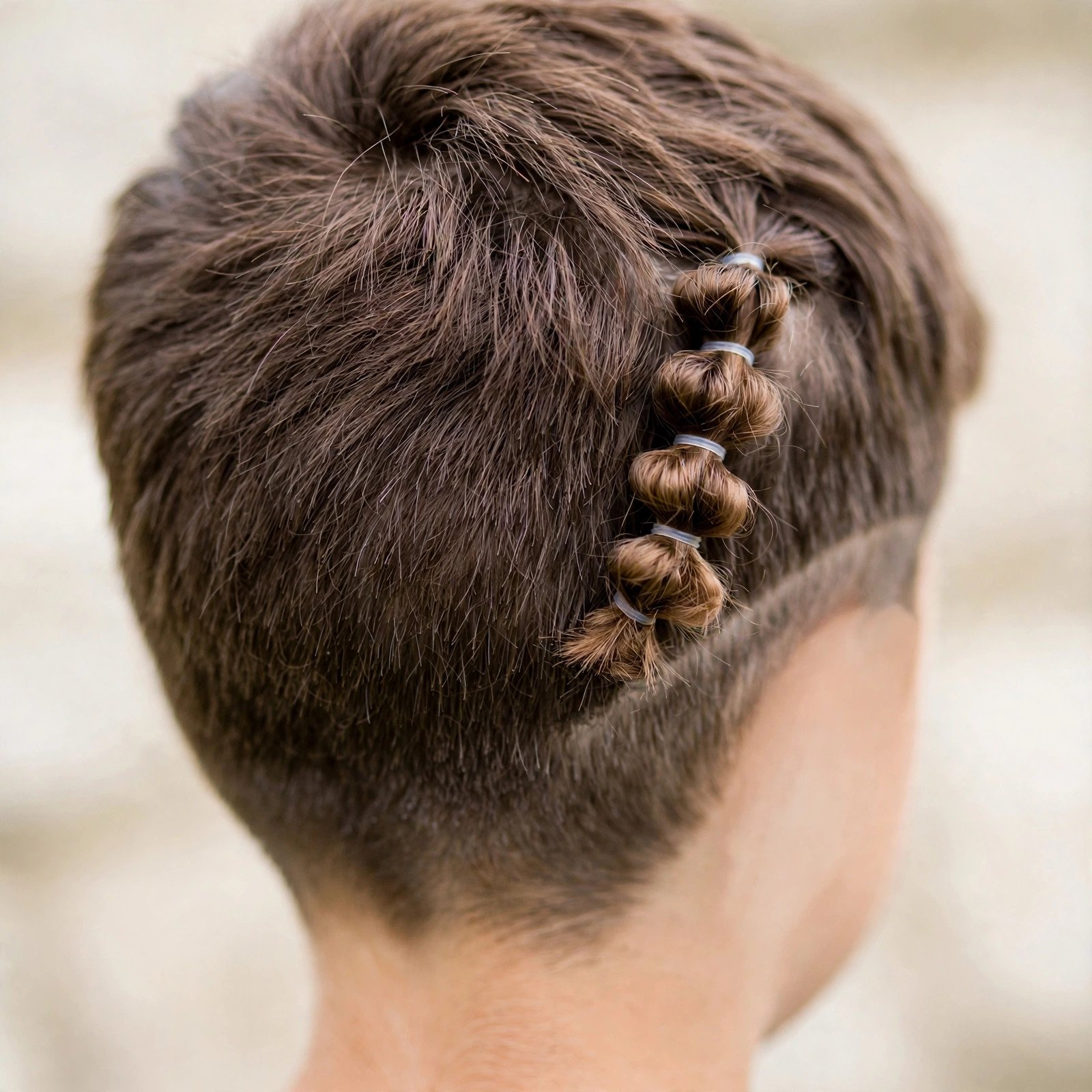 Back view of Short Bubble Accent Braid hairstyle for boys