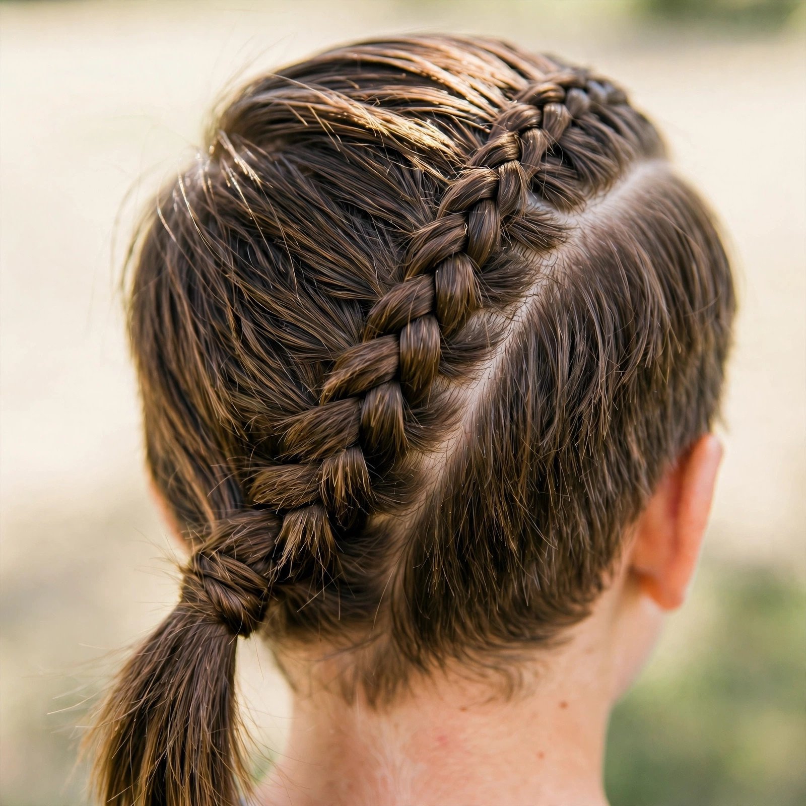 Side-Part Braided Ponytail - boys hairstyle, back view