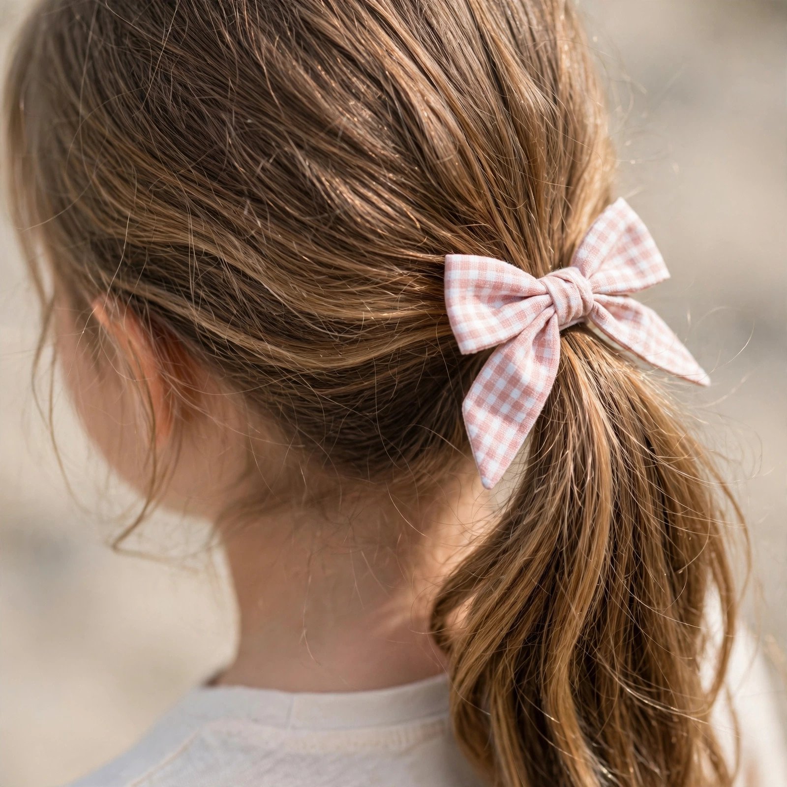 Side ponytail with bow hairstyle for girls, back view