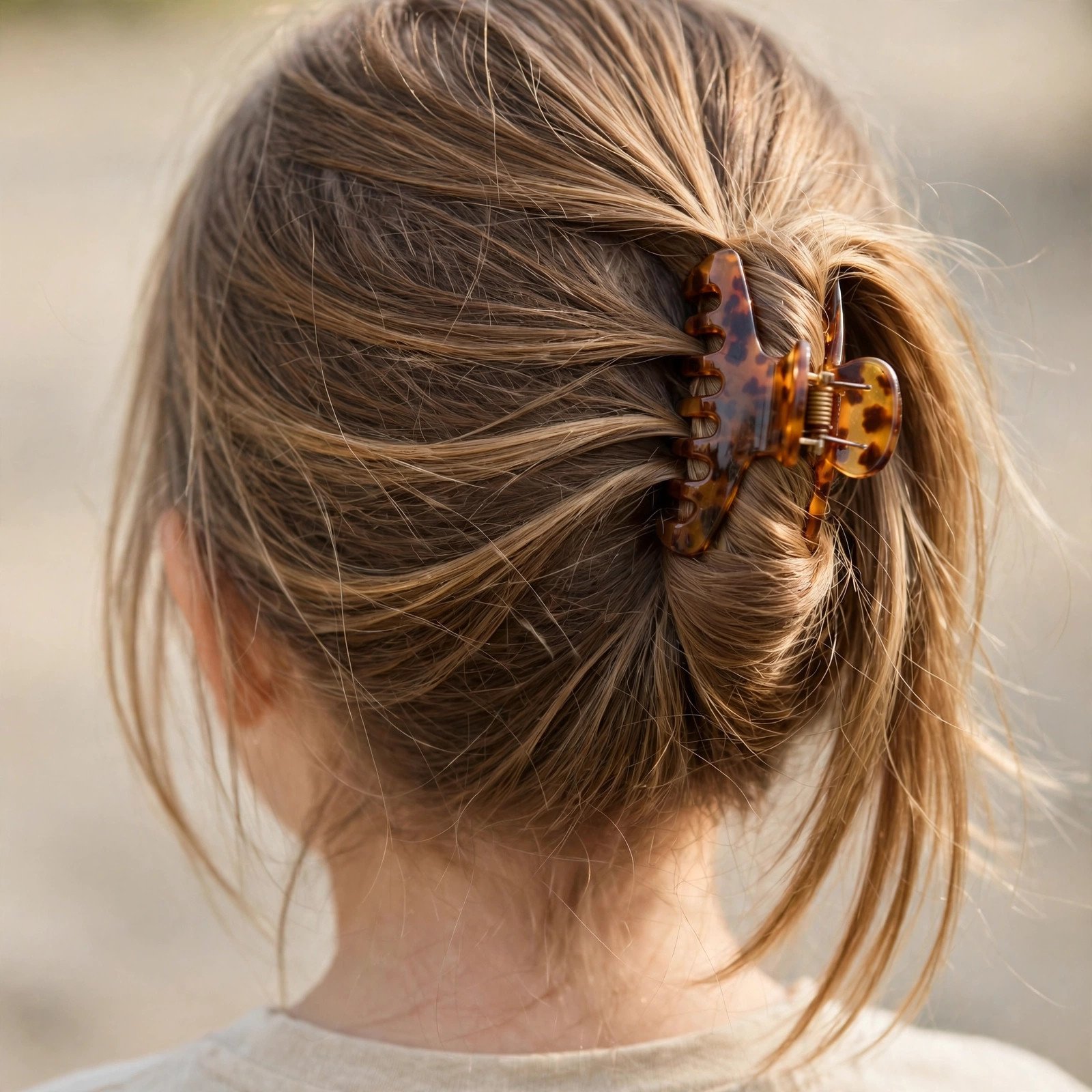 Side-swept claw clip hairstyle for girls, back view