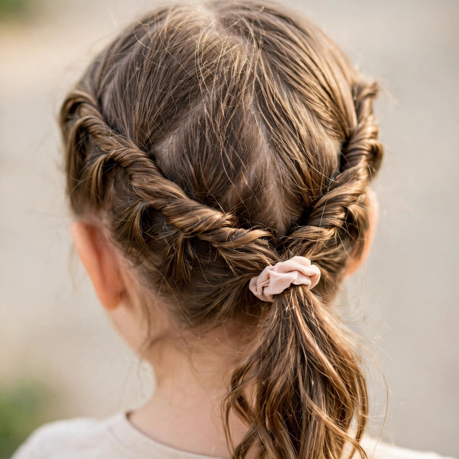 Side twists into ponytail for little girls, back view