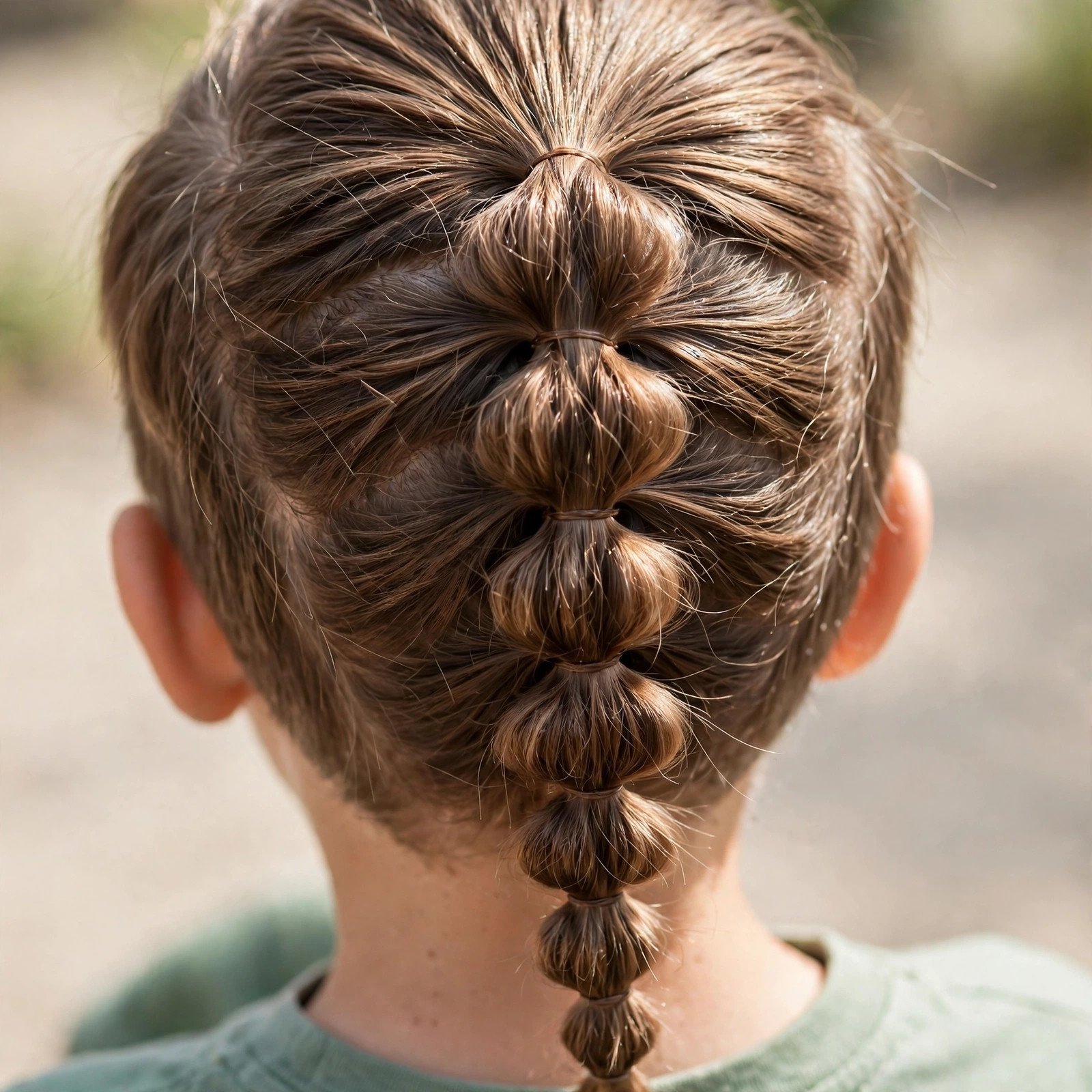Back view of Single Center Bubble Braid hairstyle for boys
