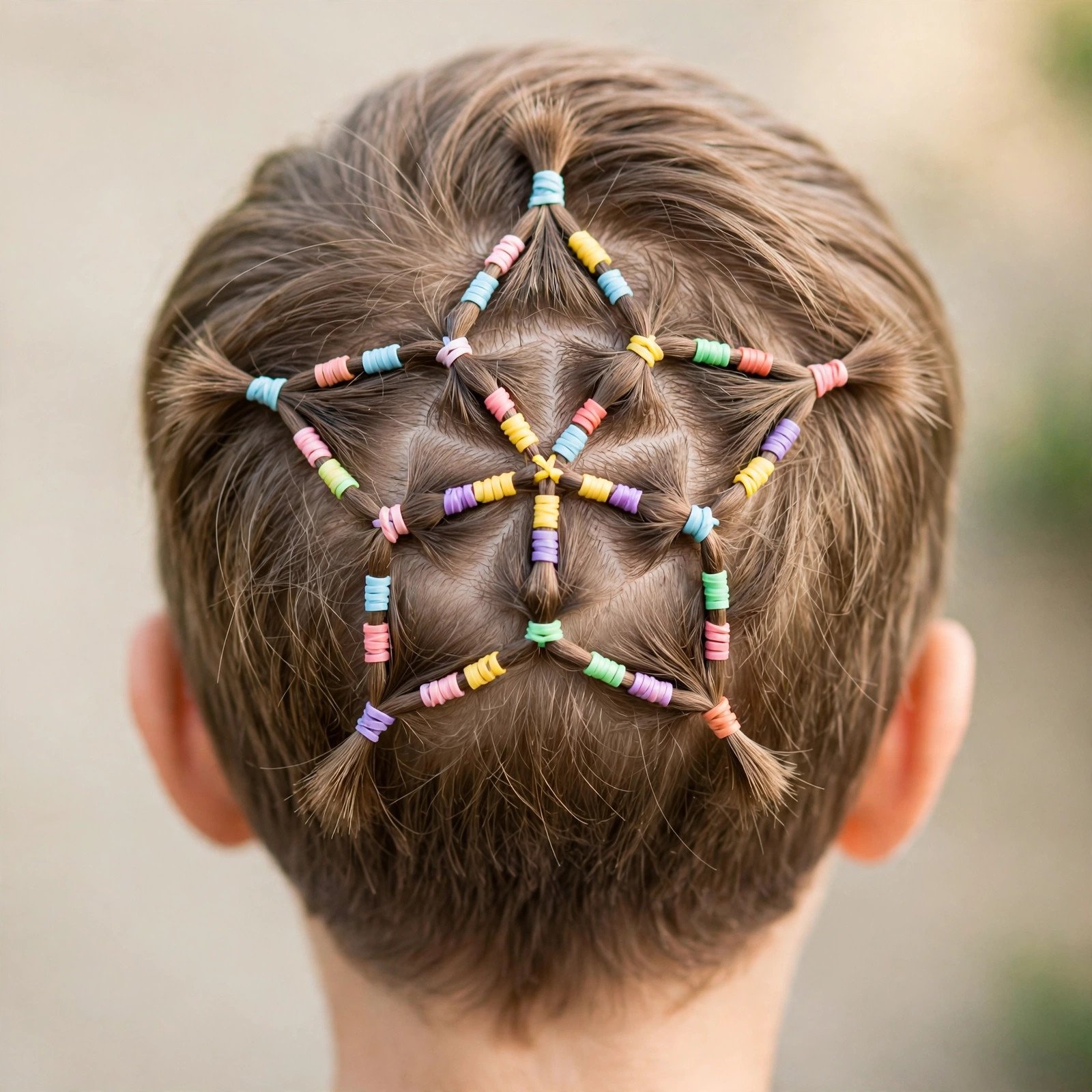 Back view of Star Design Rubber Band Style hairstyle for boys