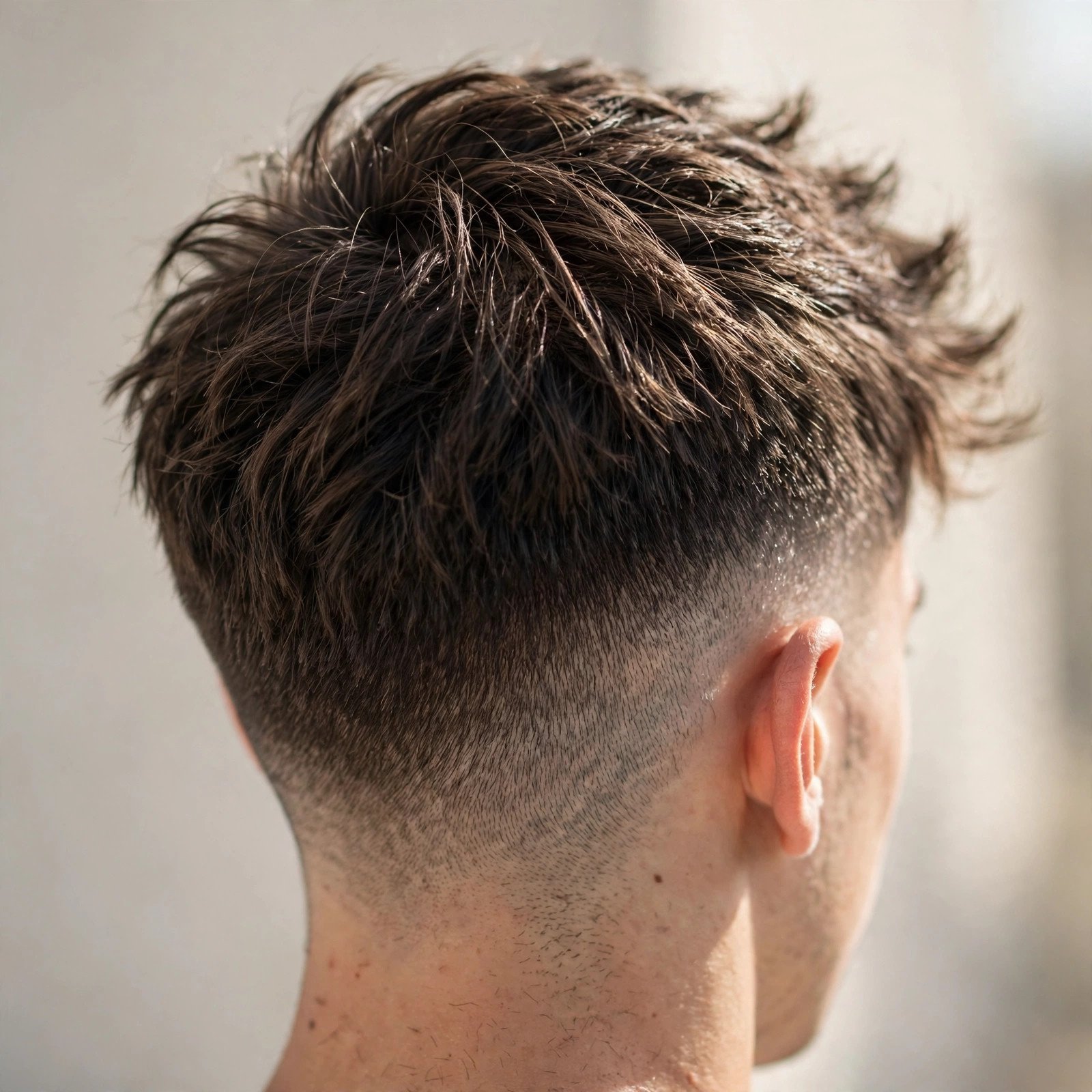Back view of Textured Crop with Fade hairstyle for boys
