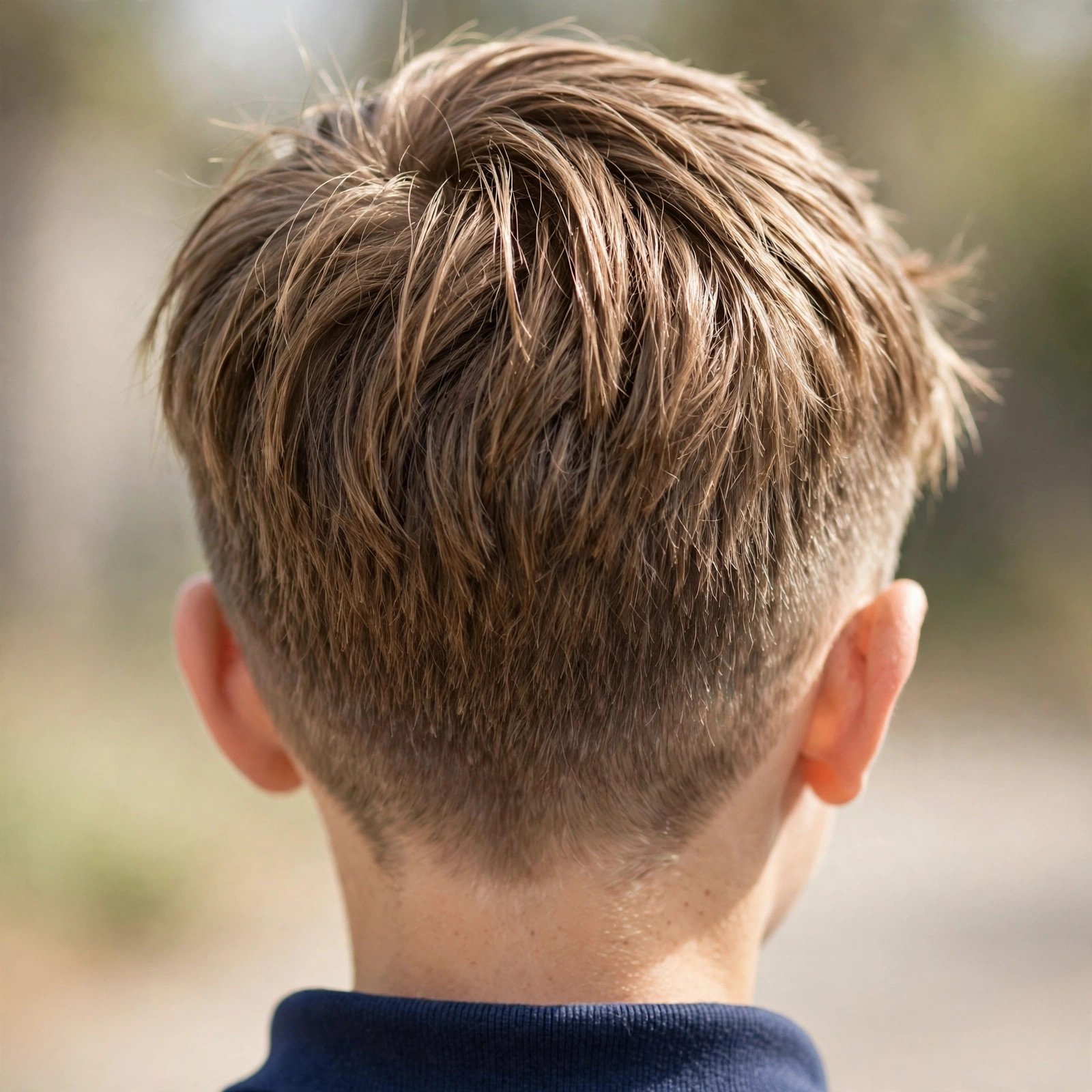 Back view of Textured Crop with Fringe hairstyle for boys