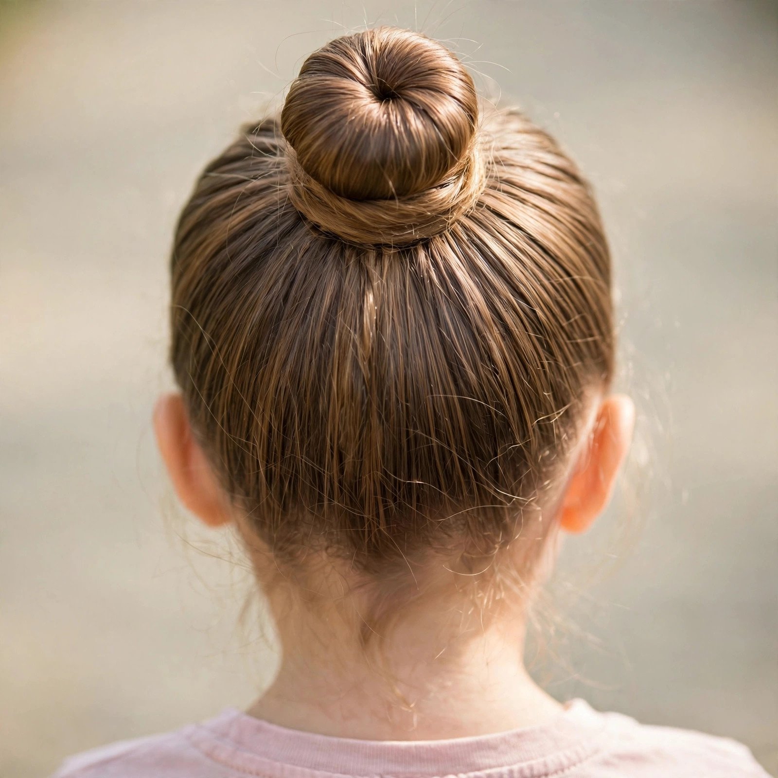 Top knot bun hairstyle for little girls, back view
