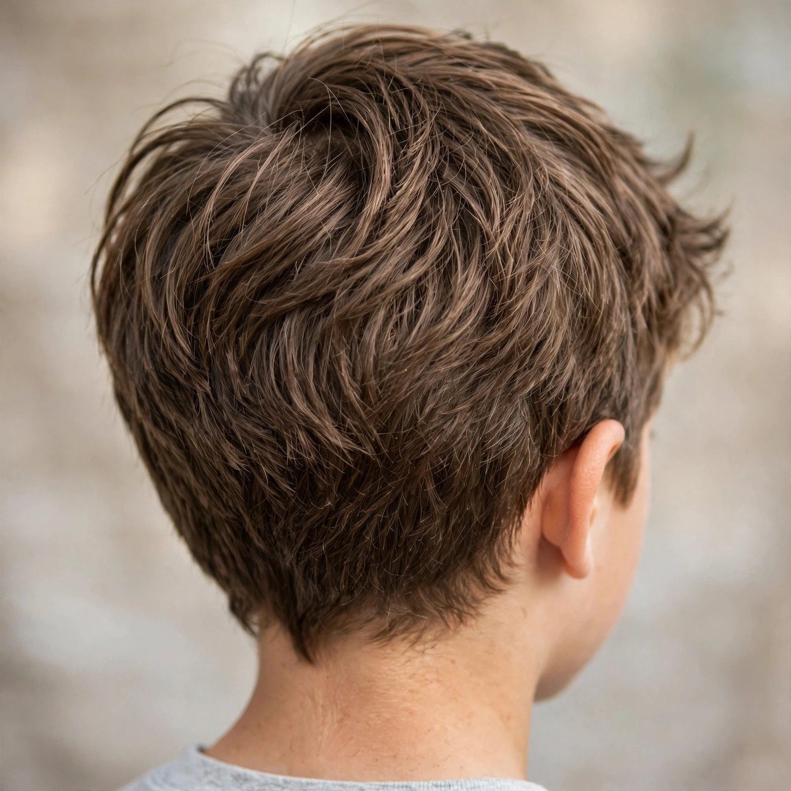 Back view of Tousled Short Layers hairstyle for boys