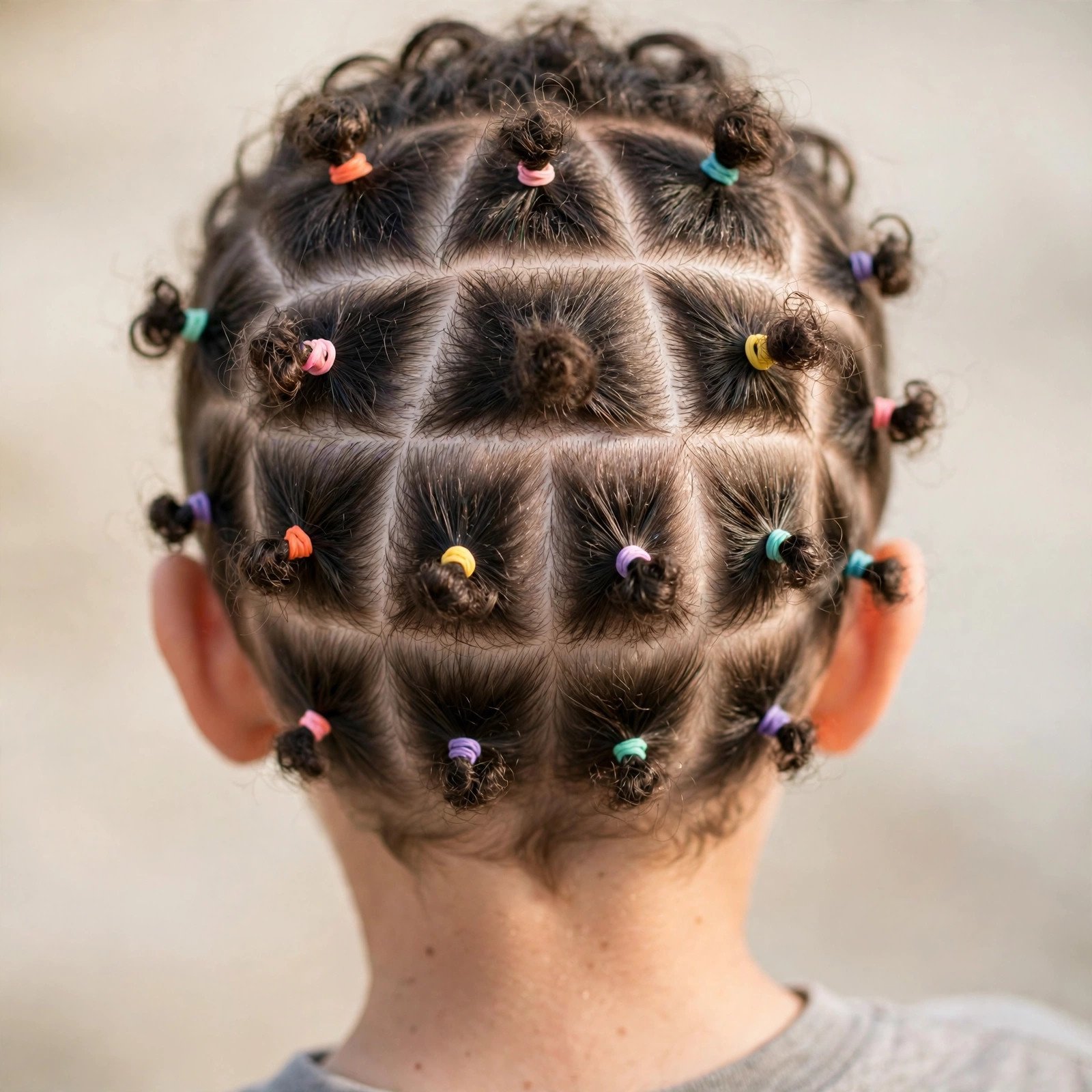 Back view of Triangle Part Rubber Band Style hairstyle for boys