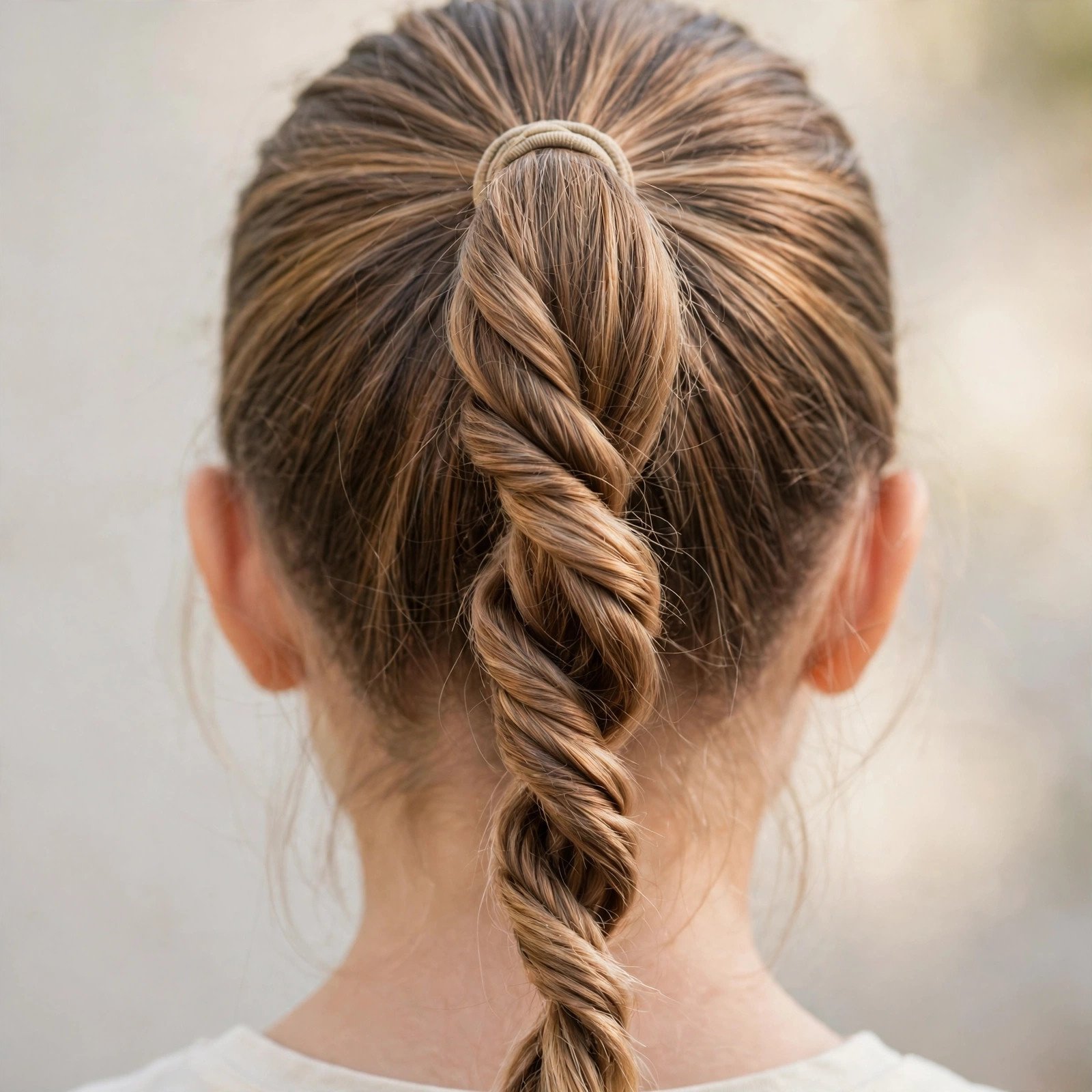 Twisted ponytail hairstyle for girls, back view