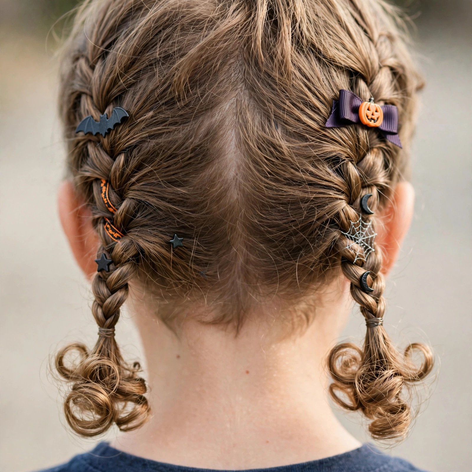 Two Braids with Curly Ends - boys hairstyle, back view