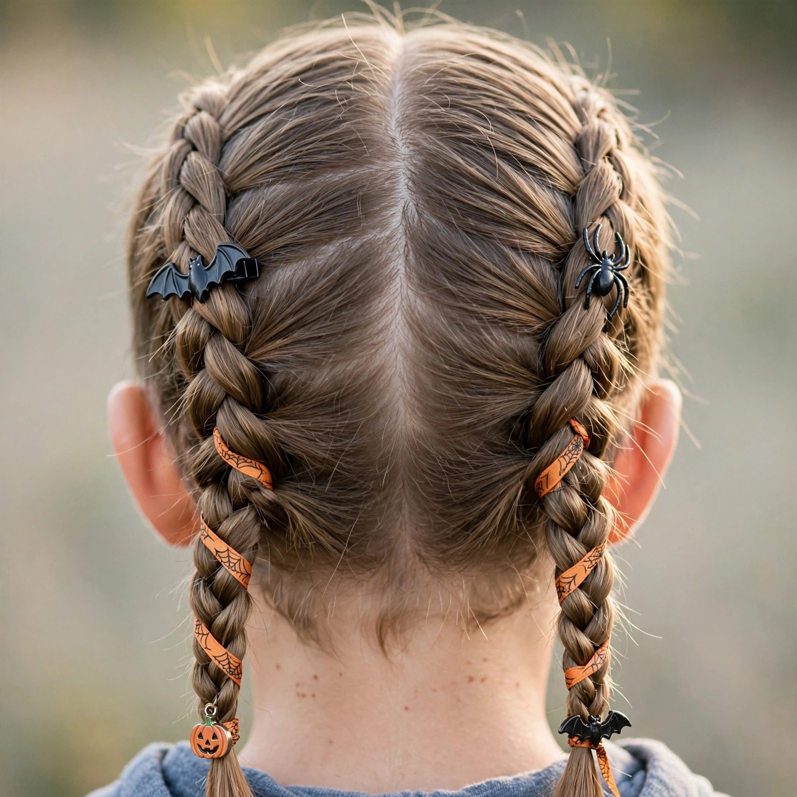 Two Braids with Middle Part Precision - boys hairstyle, back view