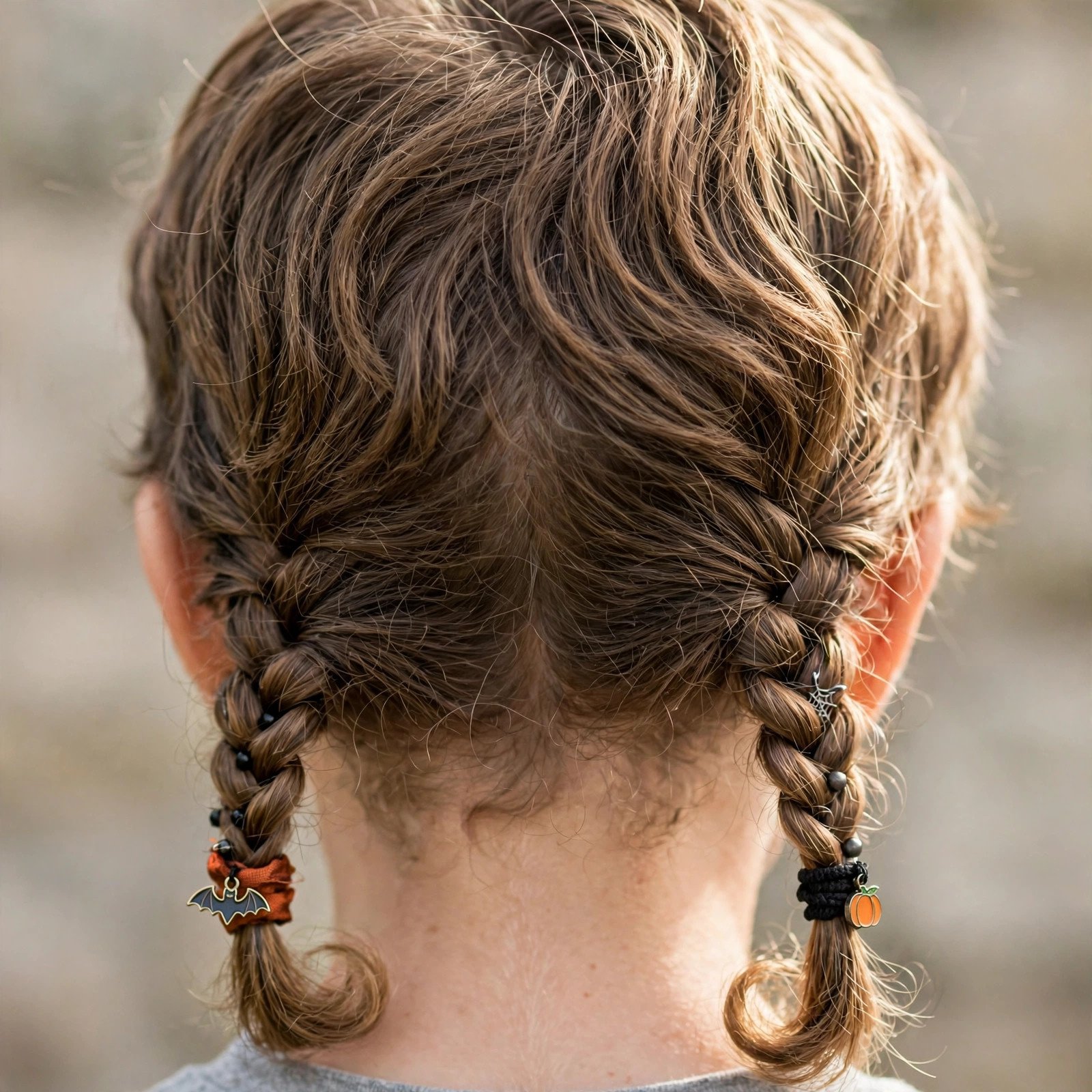 Two Braids with Natural Texture - boys hairstyle, back view