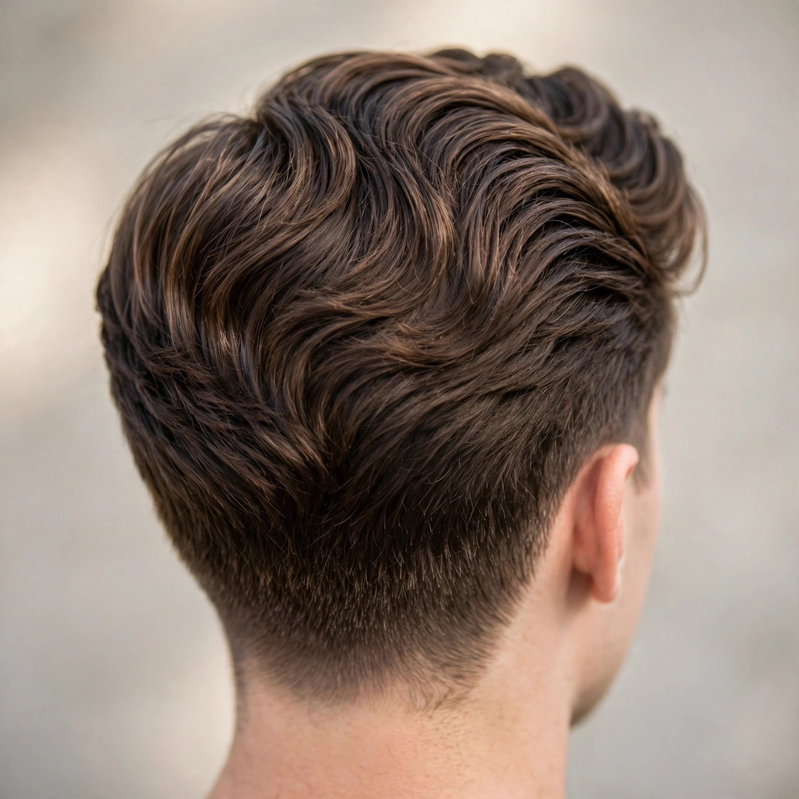 Back view of Wavy Brush-Back hairstyle for boys