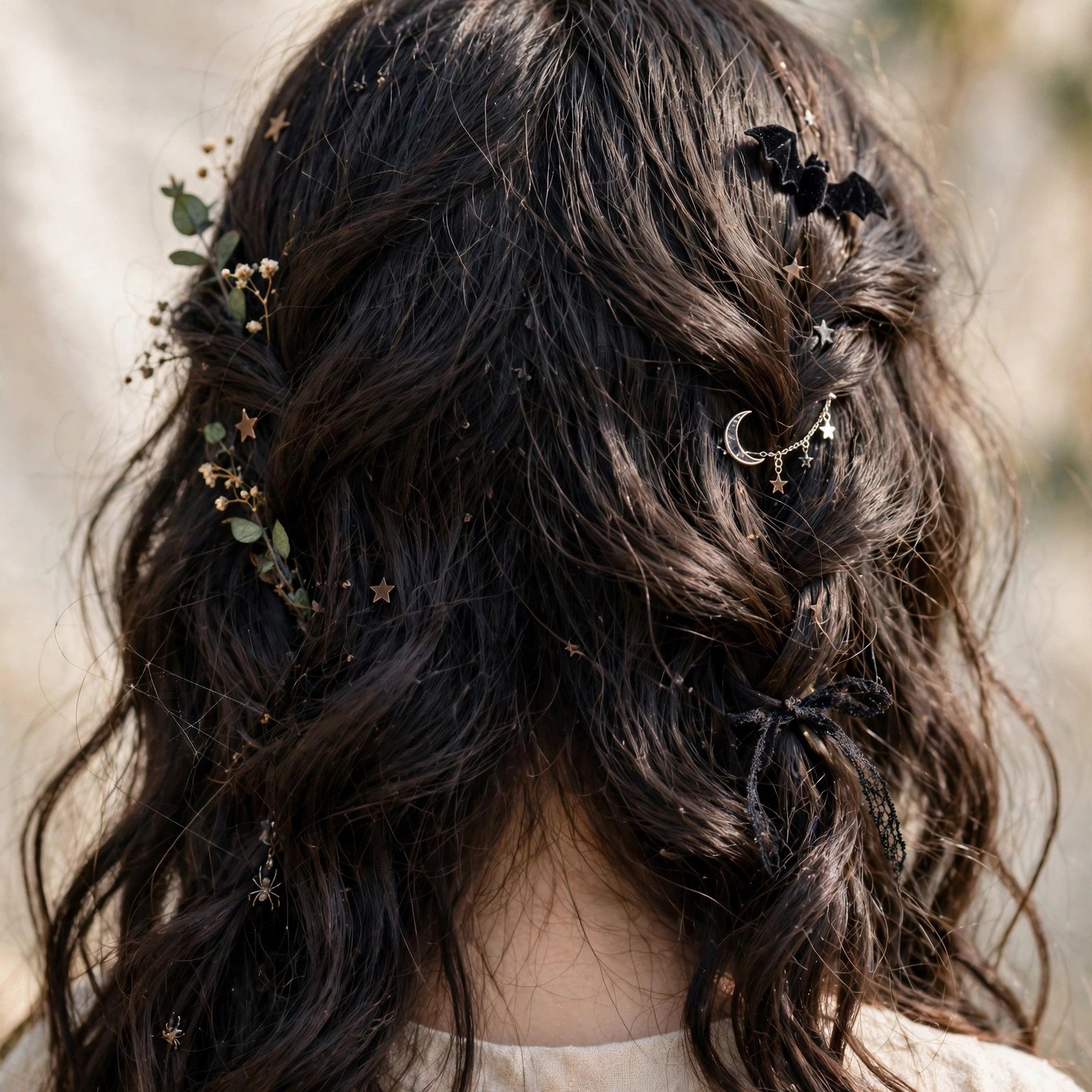 Witchy waves Halloween hairstyle for girls, back view