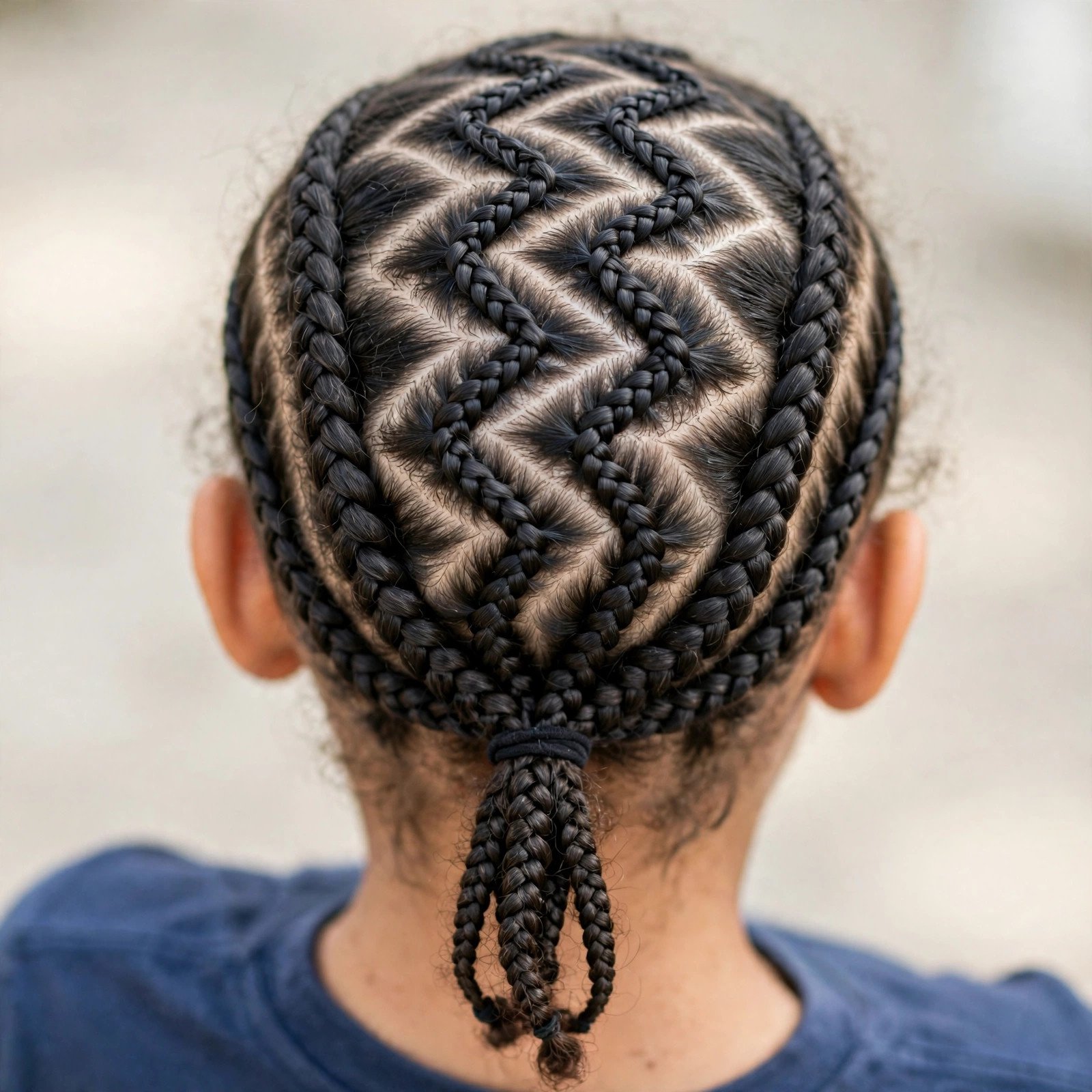 Zigzag Braids into Ponytail - boys hairstyle, back view