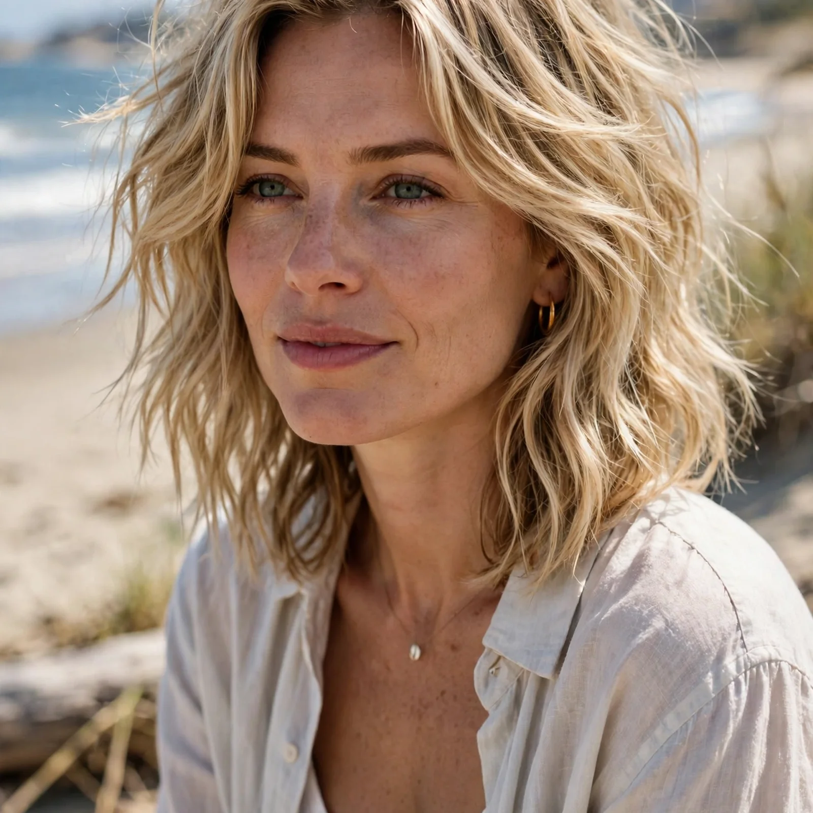 25 Medium Length Summer Hairstyles for Women That Stay Fresh All Day: Beachy Layered Mid-Length Cut