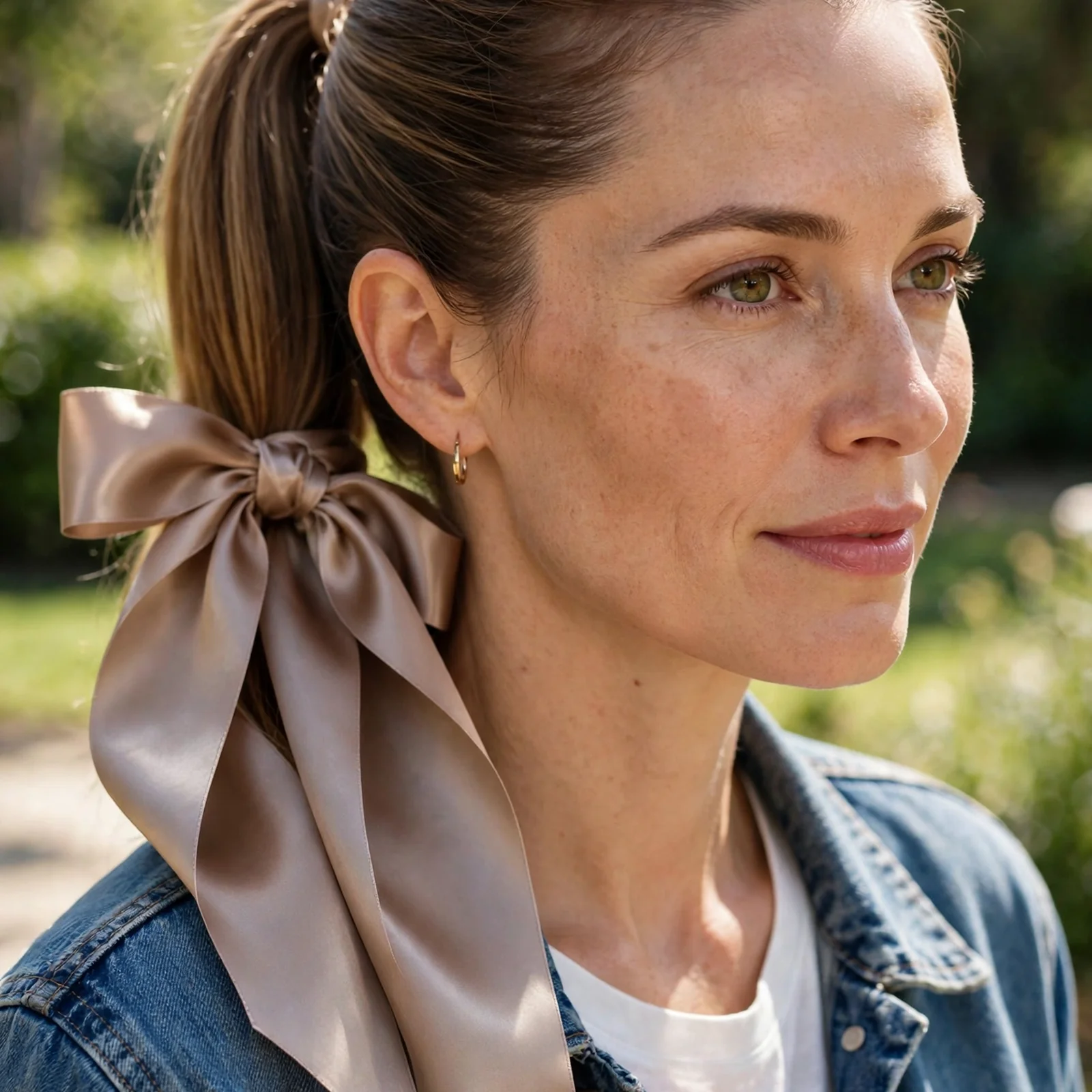 25 No Heat Hairstyles for Women That Look Styled Without Any Tools: Satin Ribbon Ponytail