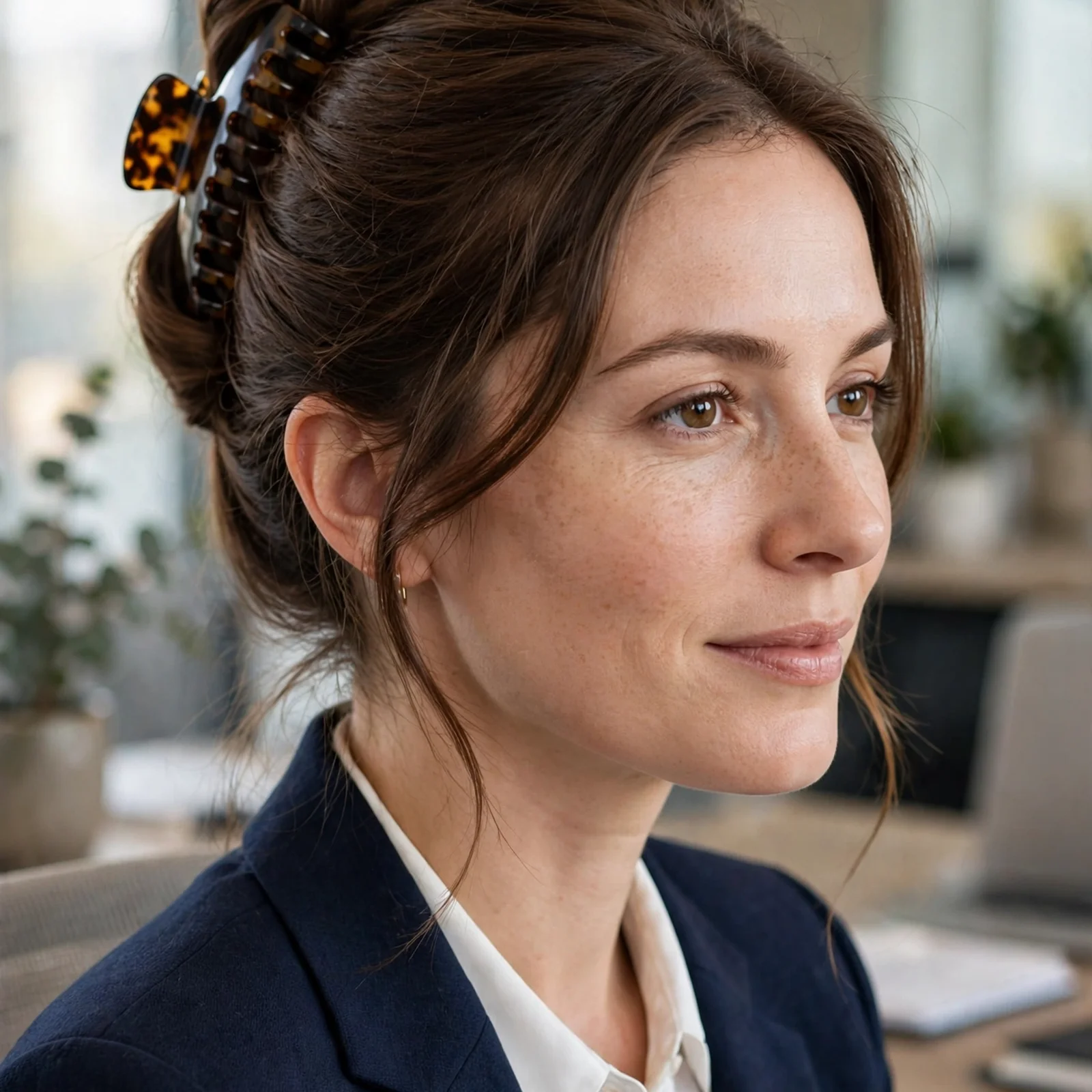 20 Office Hairstyles for Women That Stay Fresh After Sweating in Summer: Claw Clip French Twist