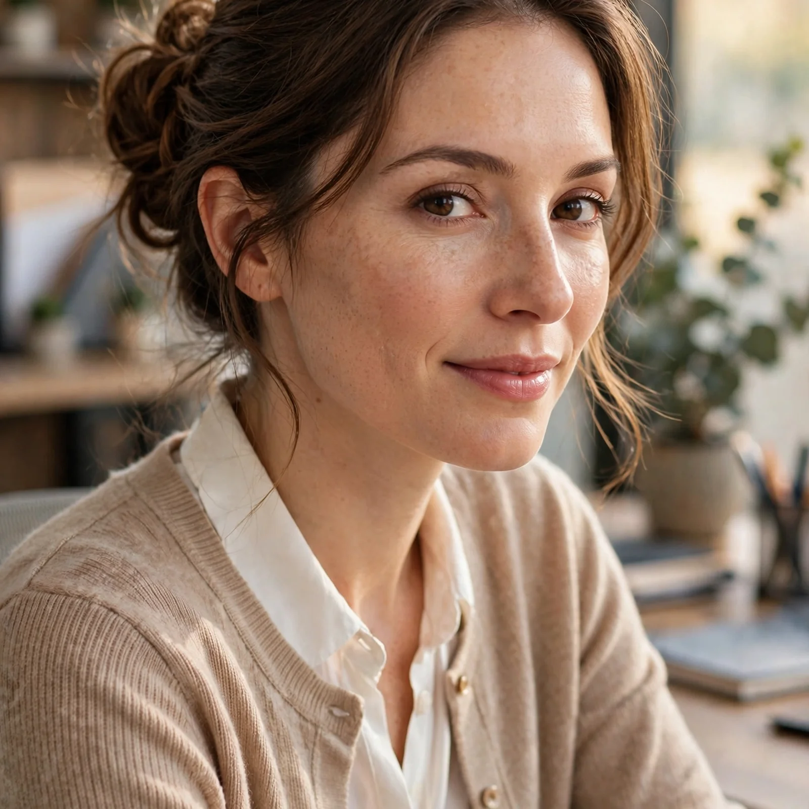 20 Office Hairstyles for Women That Stay Fresh After Sweating in Summer: Soft Twisted Office Bun