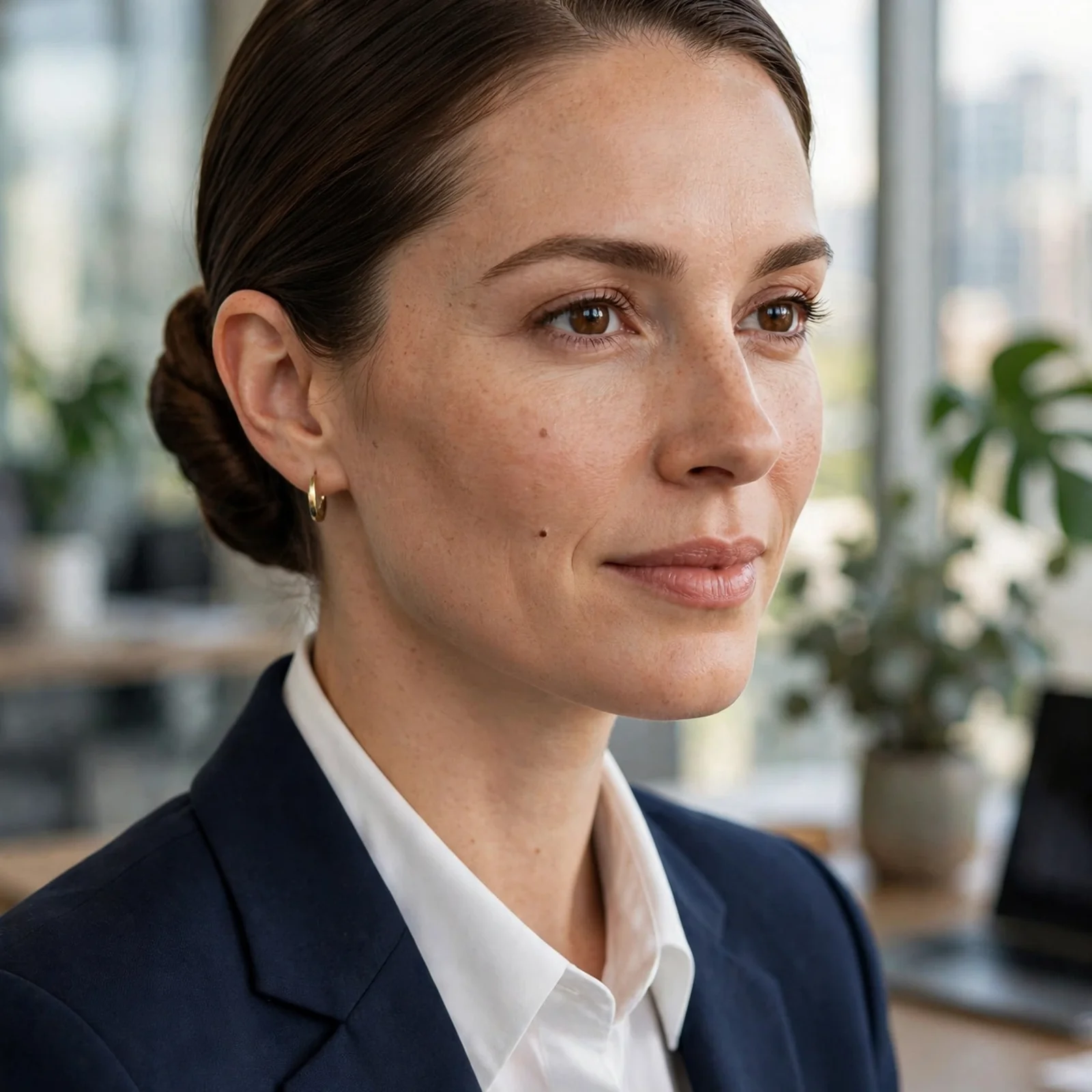 20 Office Hairstyles for Women That Stay Fresh After Sweating in Summer: Side-Part Sleek Bun