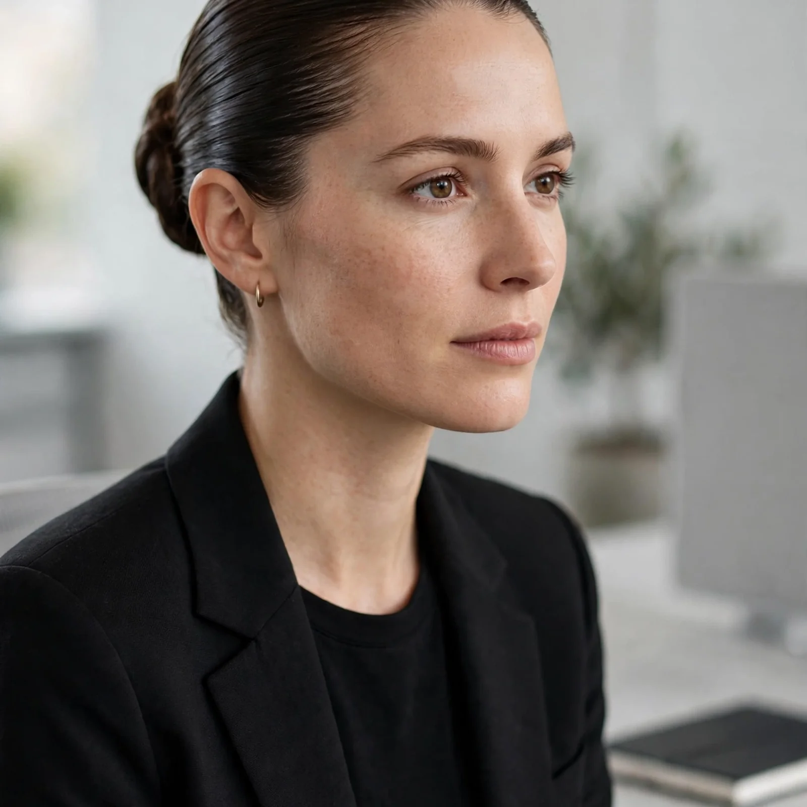 20 Office Hairstyles for Women That Stay Fresh After Sweating in Summer: Minimalist Slicked Bun