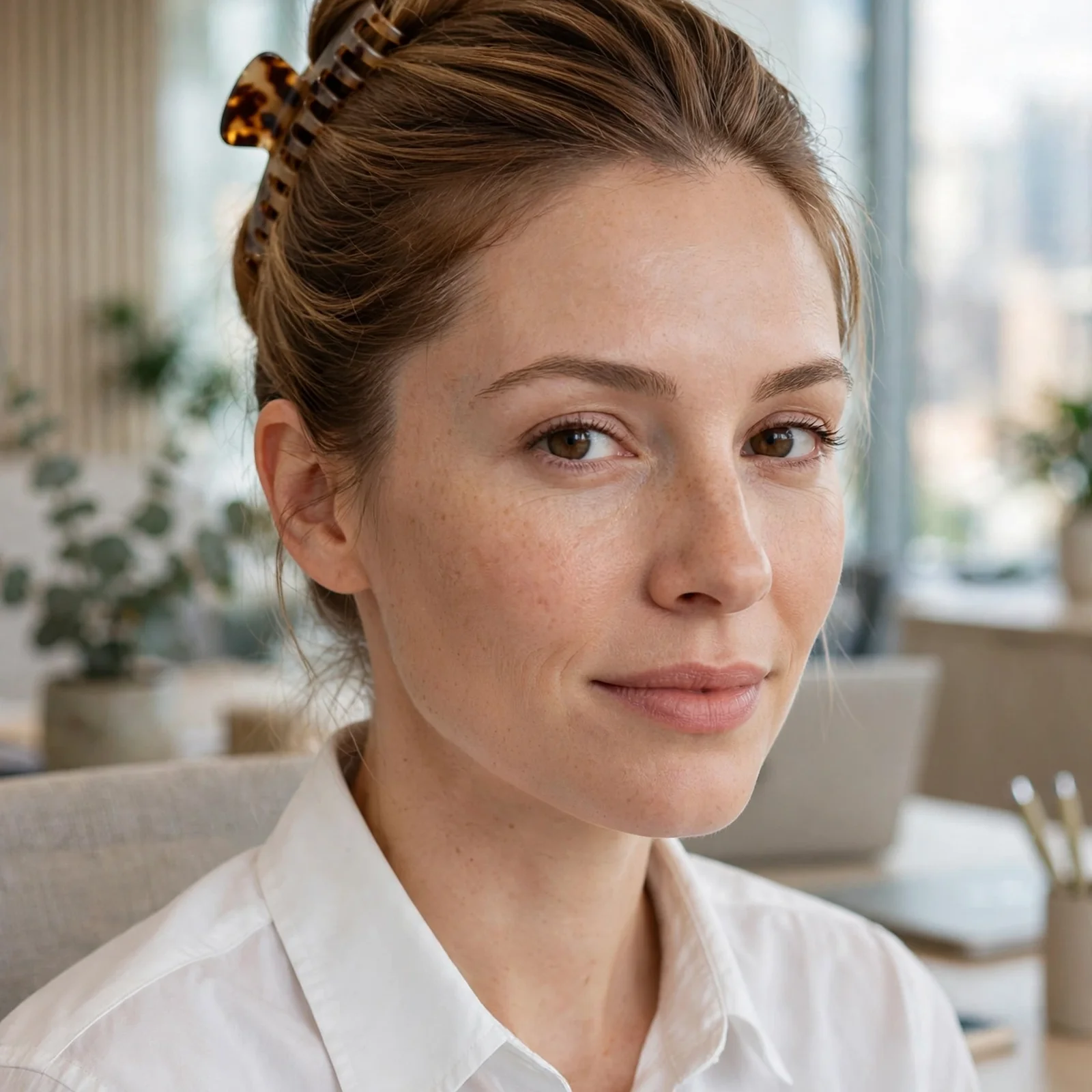 20 Office Hairstyles for Women That Stay Fresh After Sweating in Summer: Clean Girl Claw Clip Twist