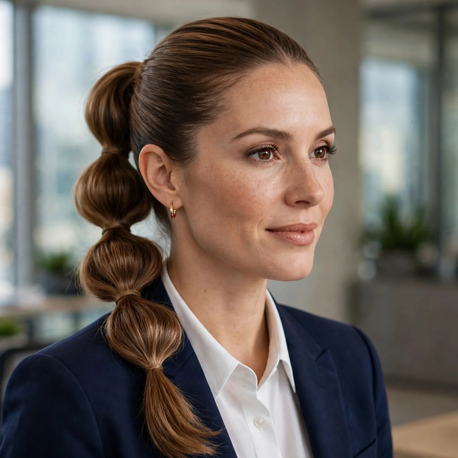 20 Office Hairstyles for Women That Stay Fresh After Sweating in Summer: Professional Bubble Ponytail