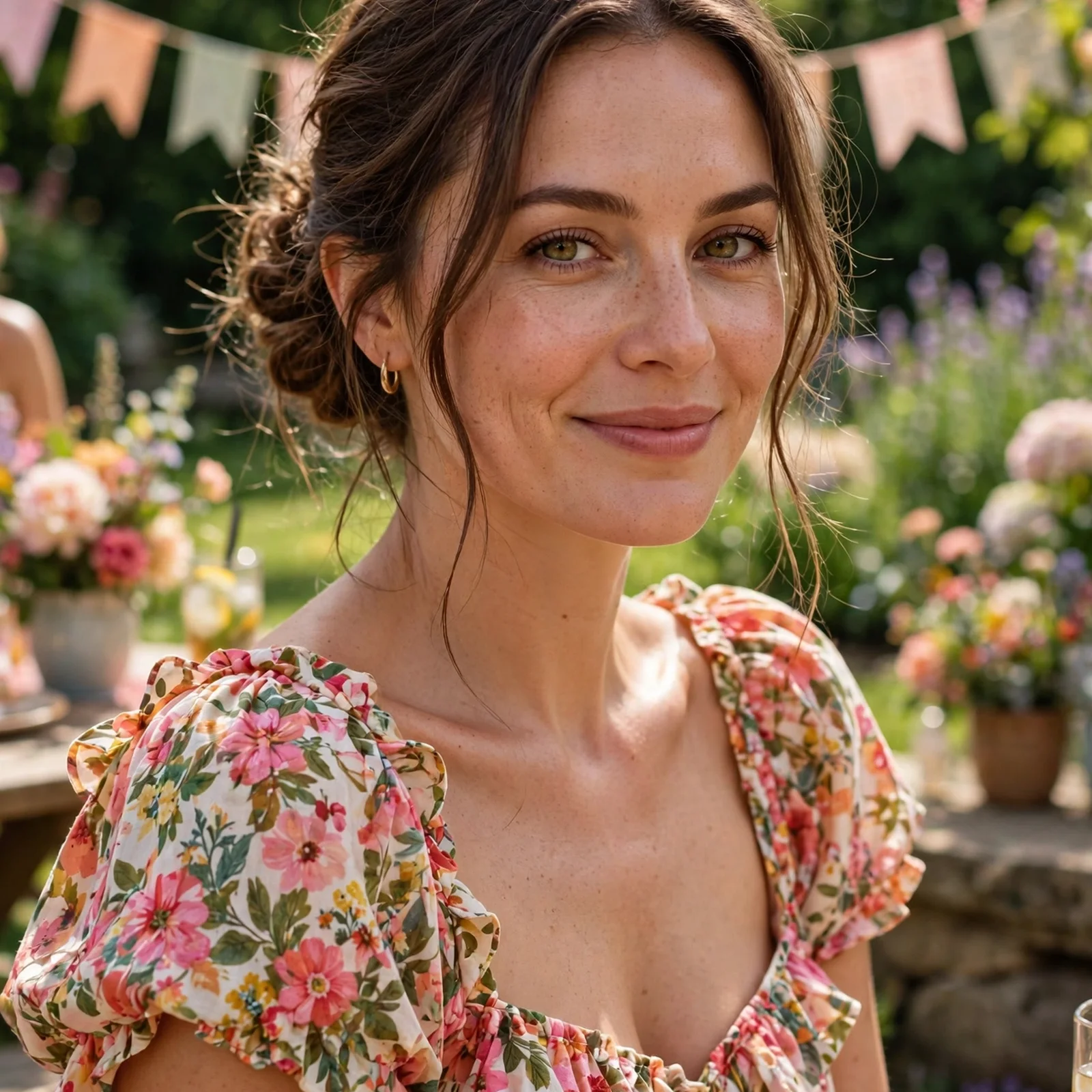 25 Outdoor Party Hairstyles for Women In Summer That Survive Wind & Humidity: Textured Low Bun with Face-Framing Pieces